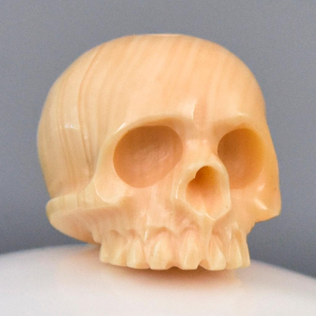 Human Skull Bead 11.65mm Apricot Shell Carving Handmade vertically drilled 2.10g