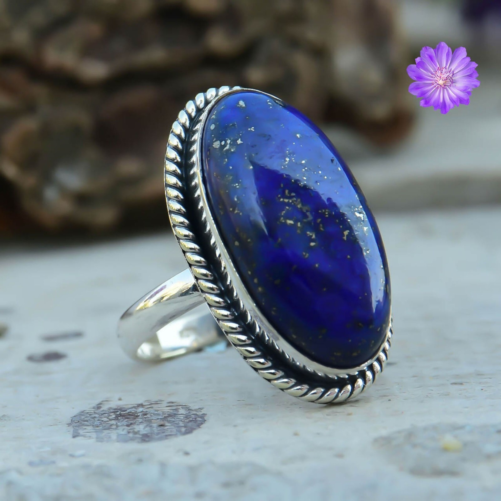 925 Sterling Silver Lapis Lazuli Gemstone Beautiful Handmade Woman Gift Ring