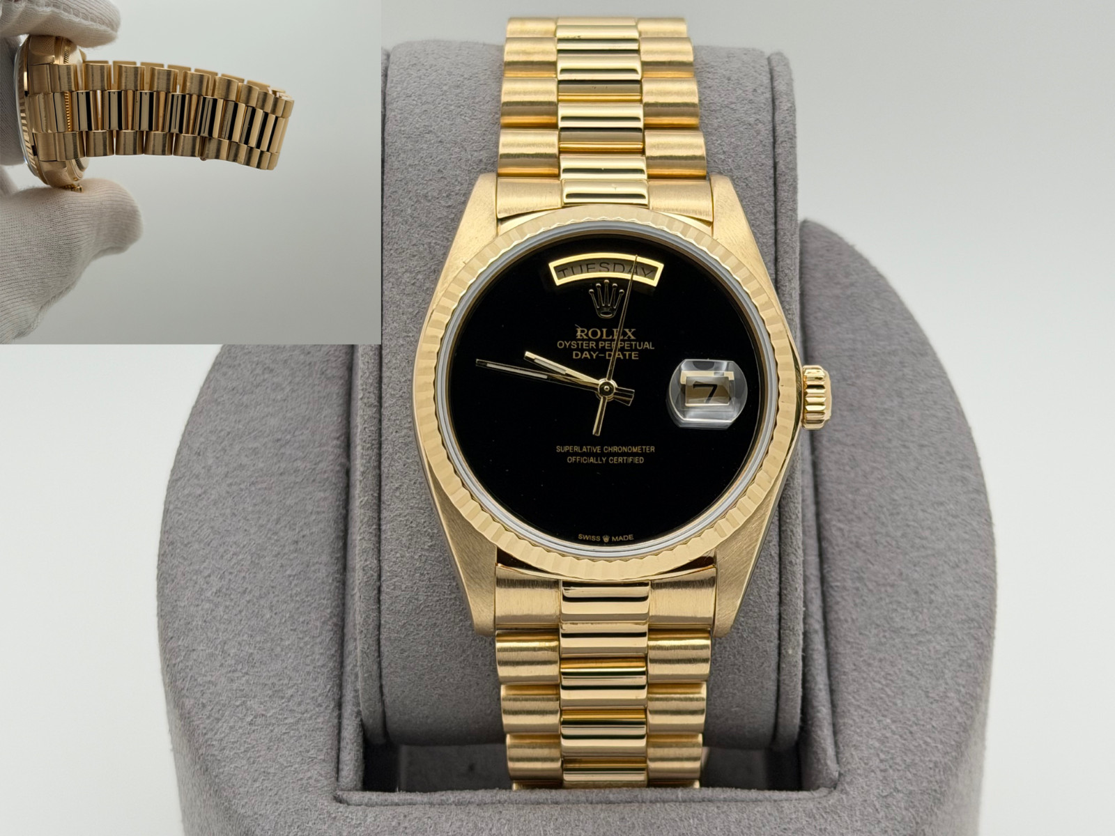 Rolex Day Date President 18038 36mm Black Onyx Dial Quickset 18K Yellow Gold