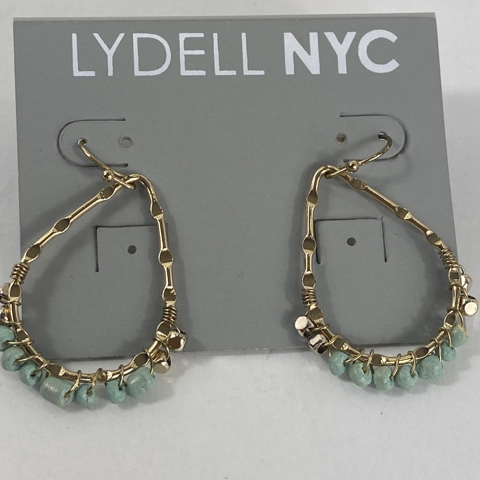 New Earrings Lydell NYC Gold Blue Stones Dangle J2