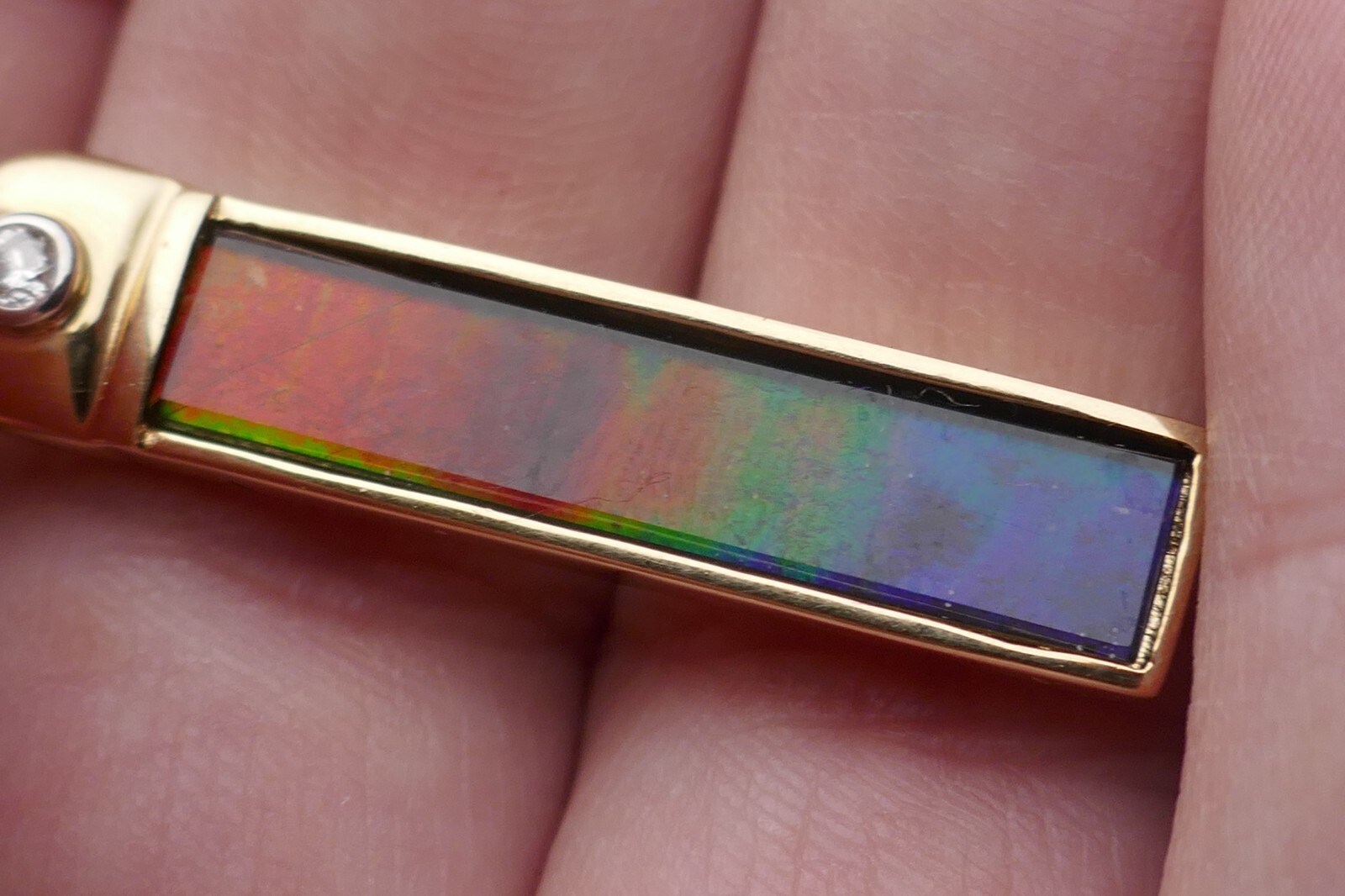 Designer Korite 18kt Yellow/White Gold Ammolite & Diamond Pendant / Enhancer