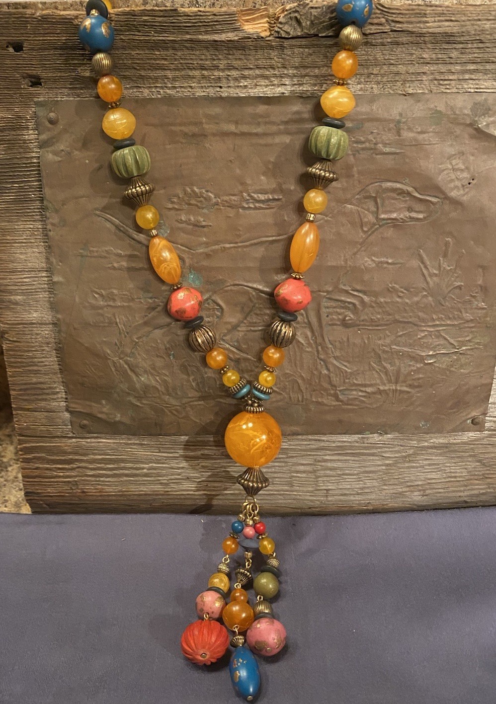 Multicolor Mixed Media Beaded BOHO Statement Necklace Vintage