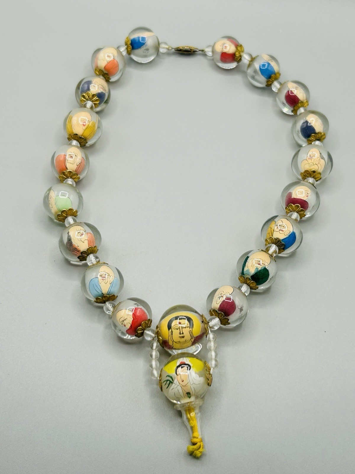 Reverse Handpainted Prayer Beads from the Early to Mid 20th Century Vintage