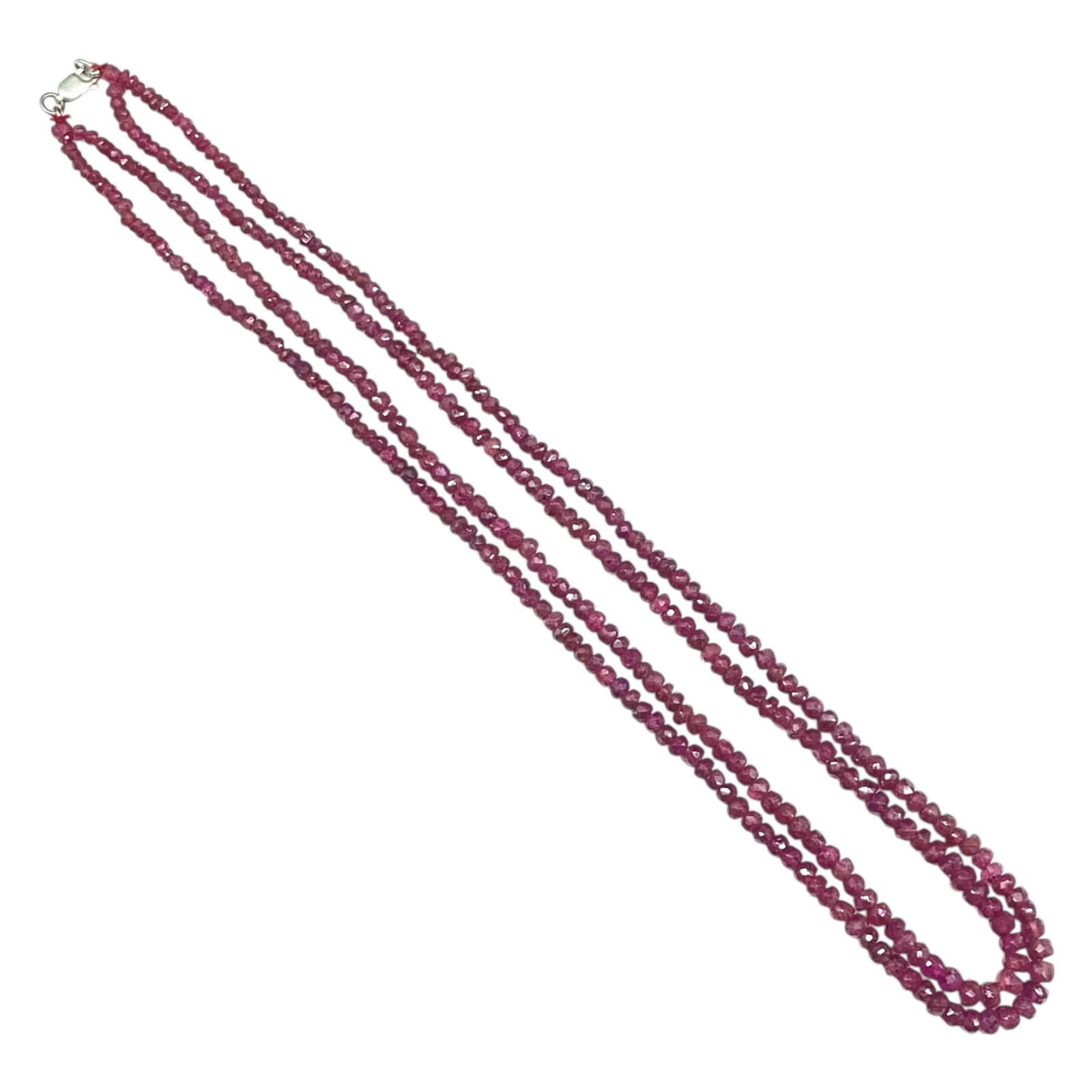 2 Strand Natural Mozambique Ruby Necklace 2.6-4.7mm Faceted Beads 925 Clasp