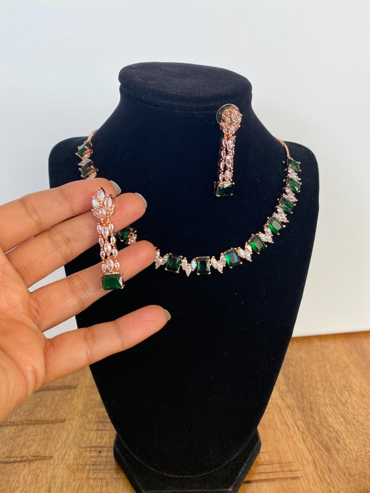 Emerald Necklace set A D Jewelry Rose Gold Bridesmaid Jewelry Gift C Z Jewelry
