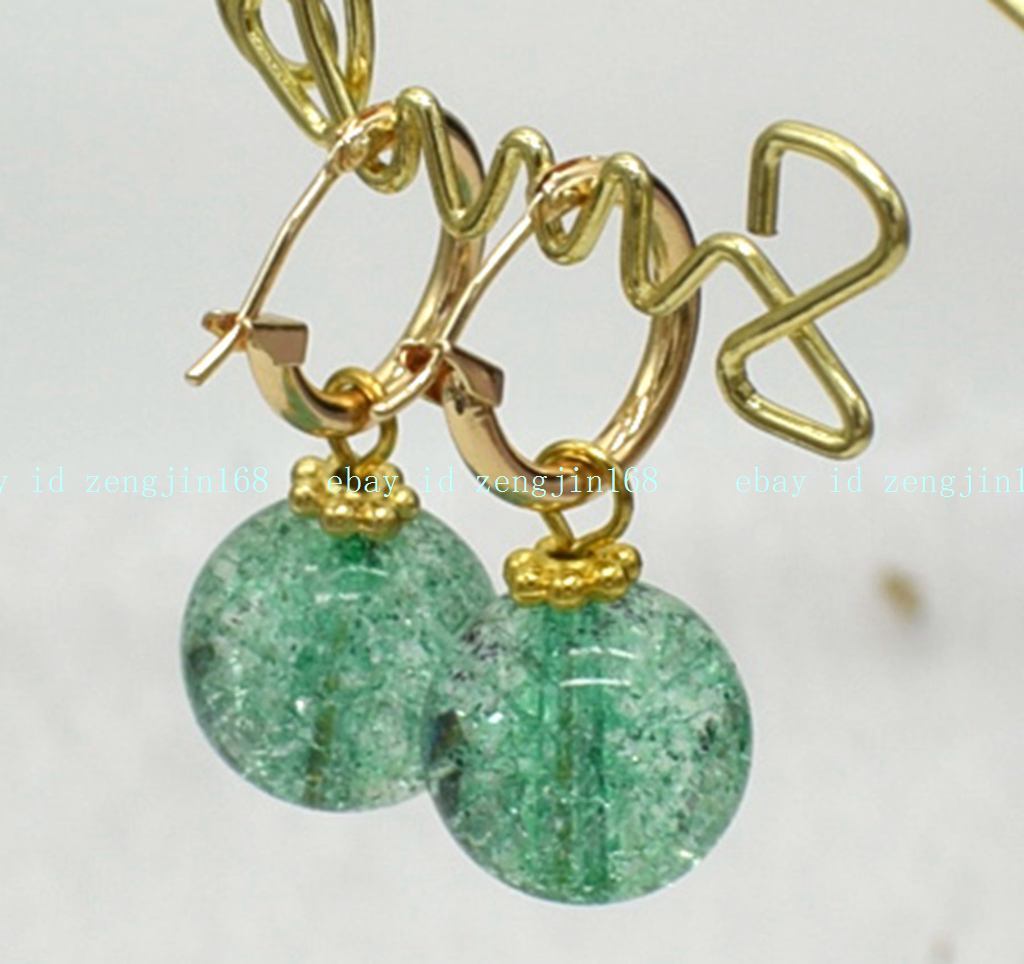 Fashion Natural 14mm Green Tourmaline Round Gemstone Beads Leveback Earrings
