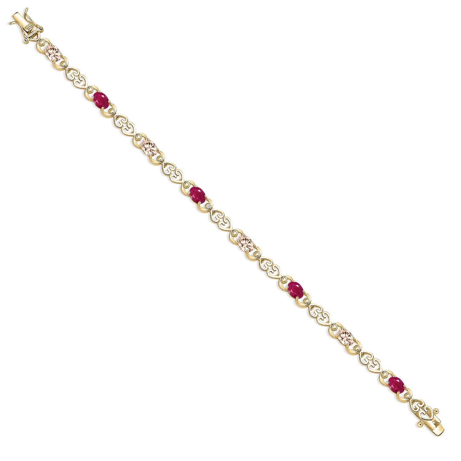 18K Yellow Gold Plated Silver Peach Morganite and Ruby and Lab Grown Diamond
