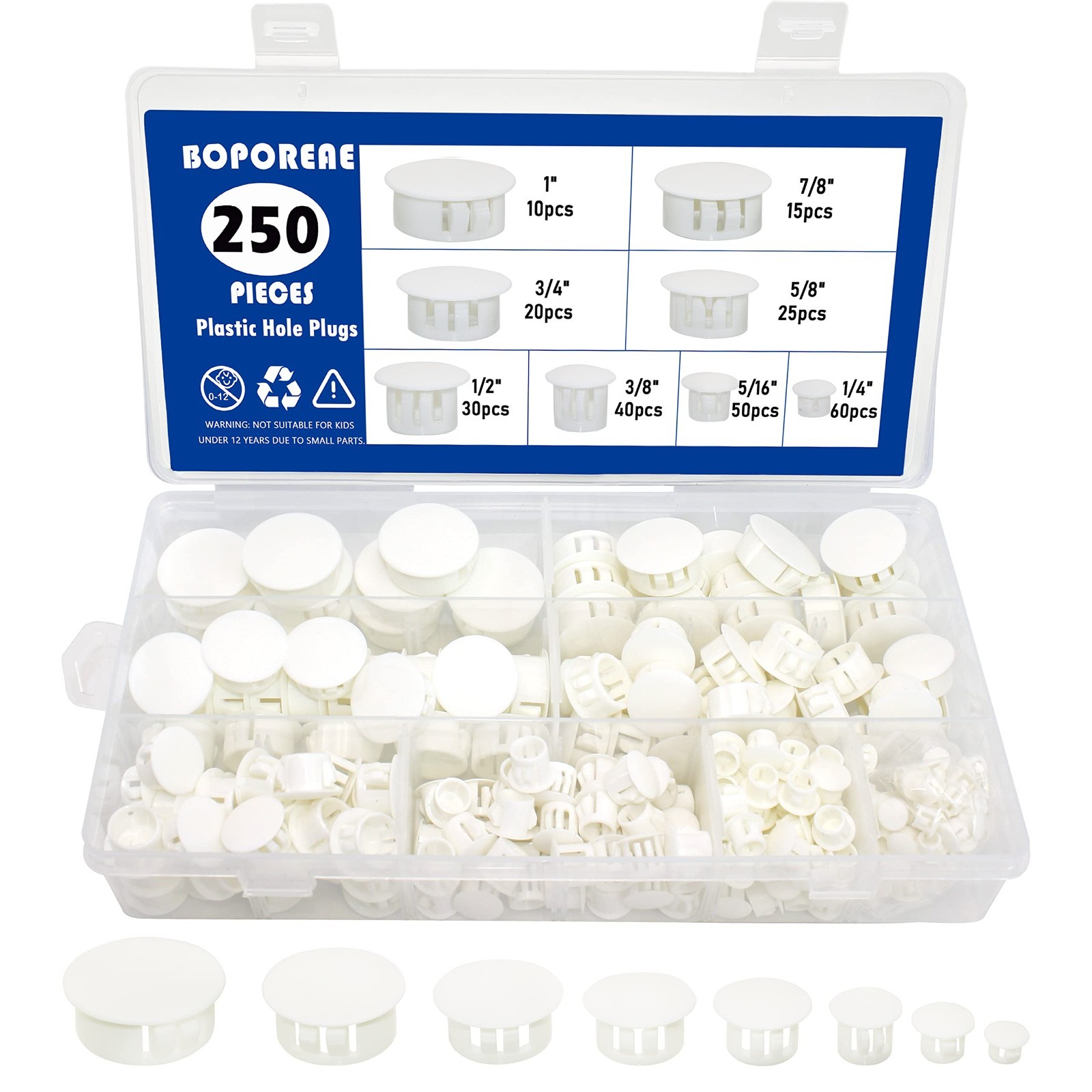 250 PCS Nylon Plastic Hole Plugs – 8 Sizes for Round Holes, Flush Type Caps