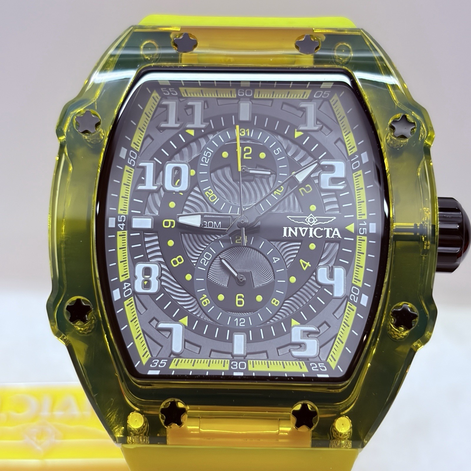 Invicta Racing Men’s 48.5mm Yellow Silicone Strap Quartz Black Yellow Watch New