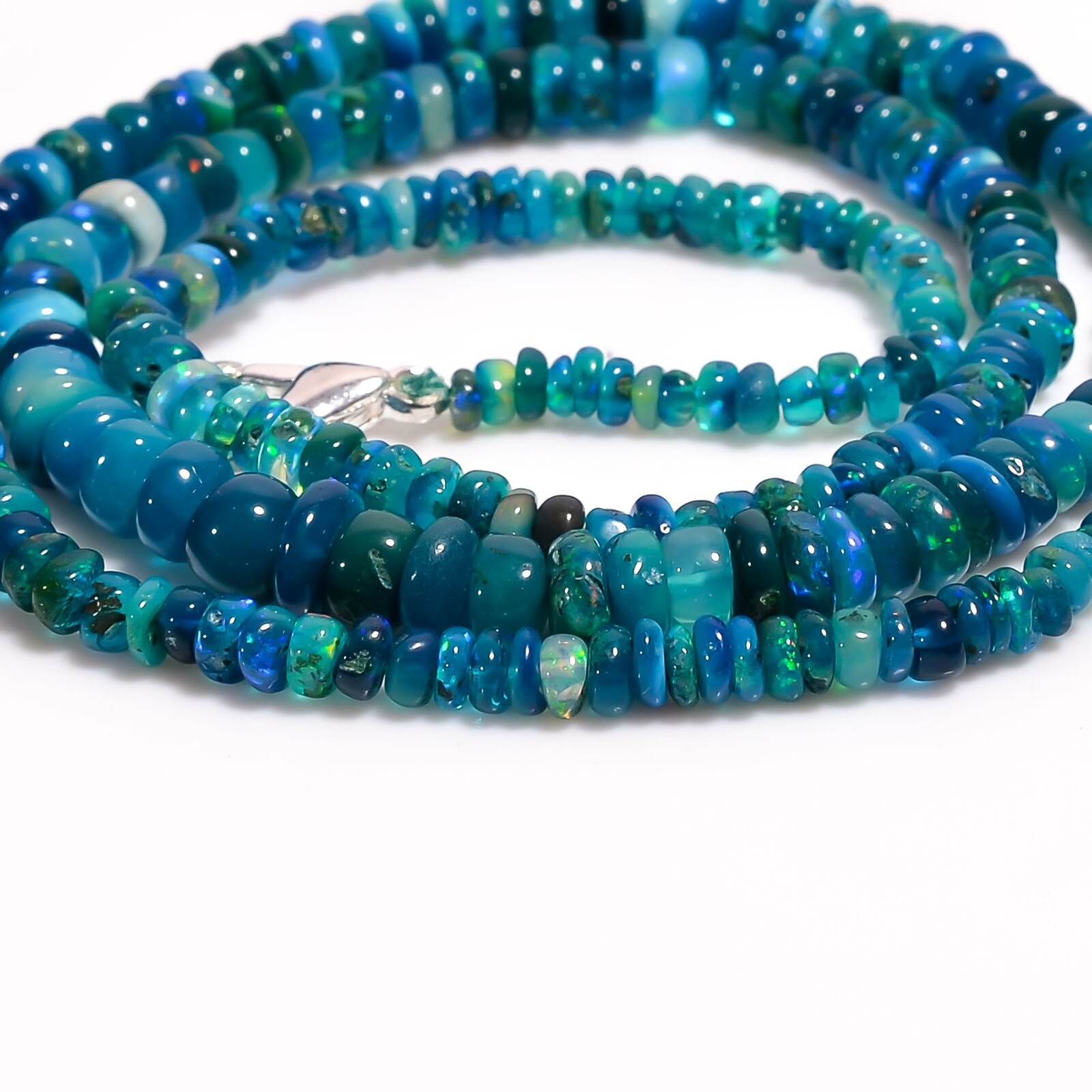 Natural Blue Ethiopian Opal Gemstone Rondelle Beads 3X2 6X4 mm Necklace 17″