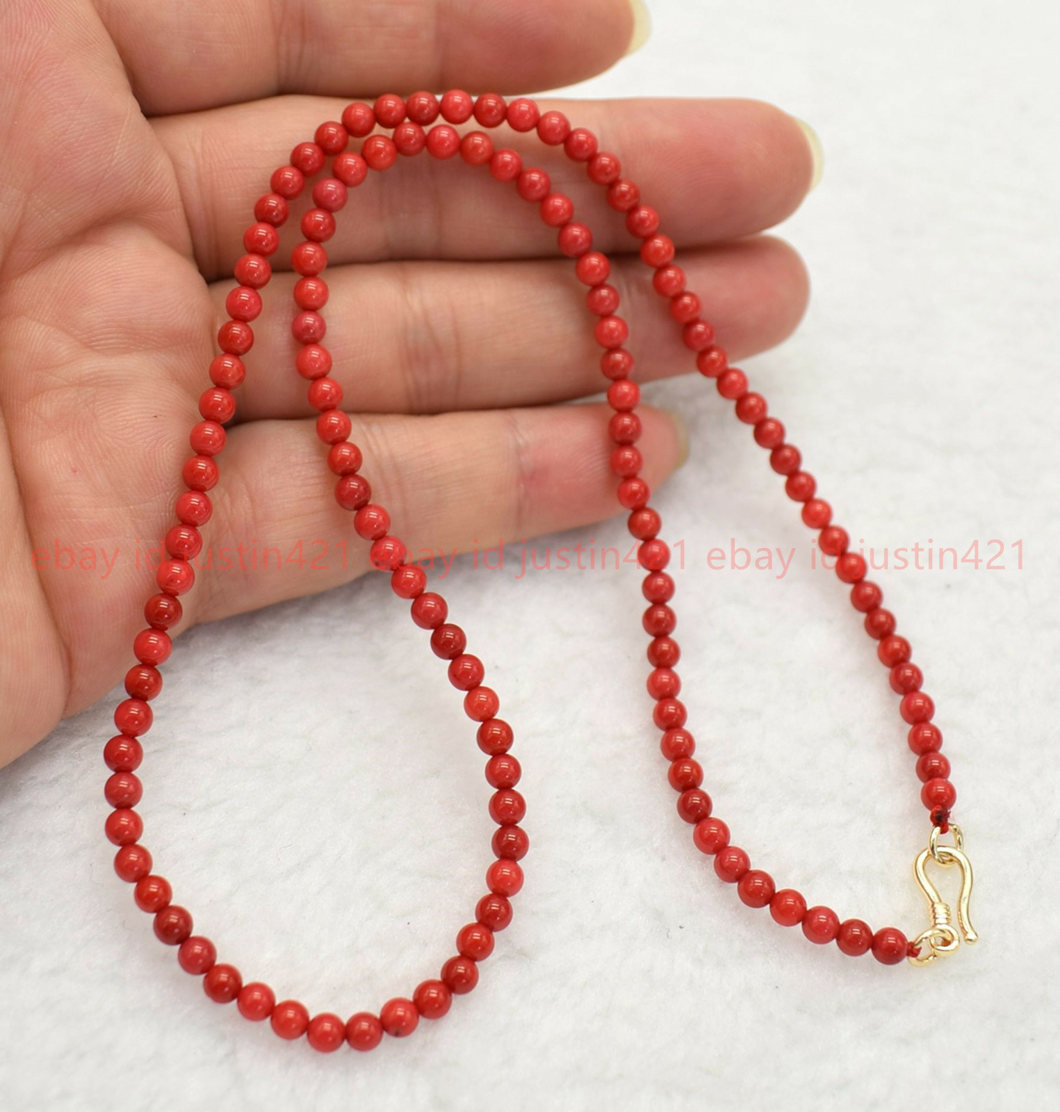 AAA+ Genuine Natural 4mm Red Coral Round Beads Necklace 16-28″