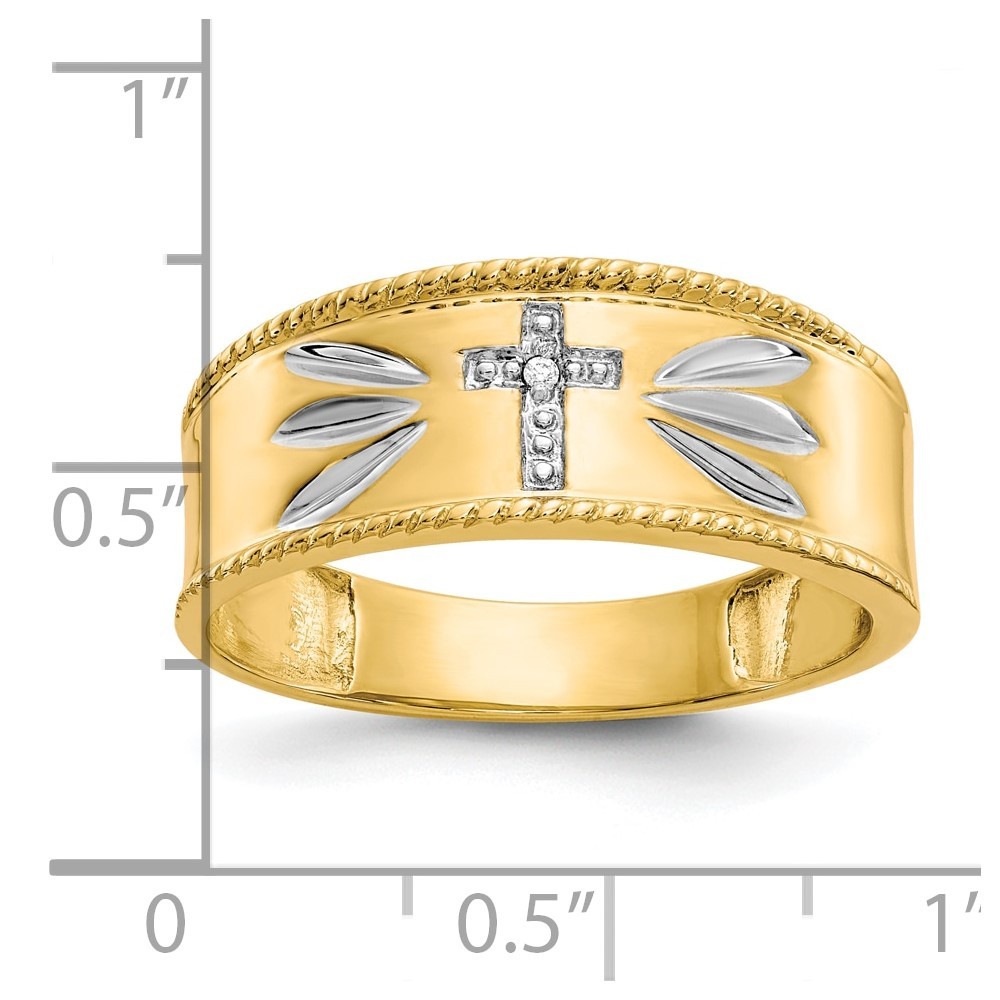 10k Yellow Gold & White Rhodium .01ct. Diamond Cross Wedding Band Ring Size 10