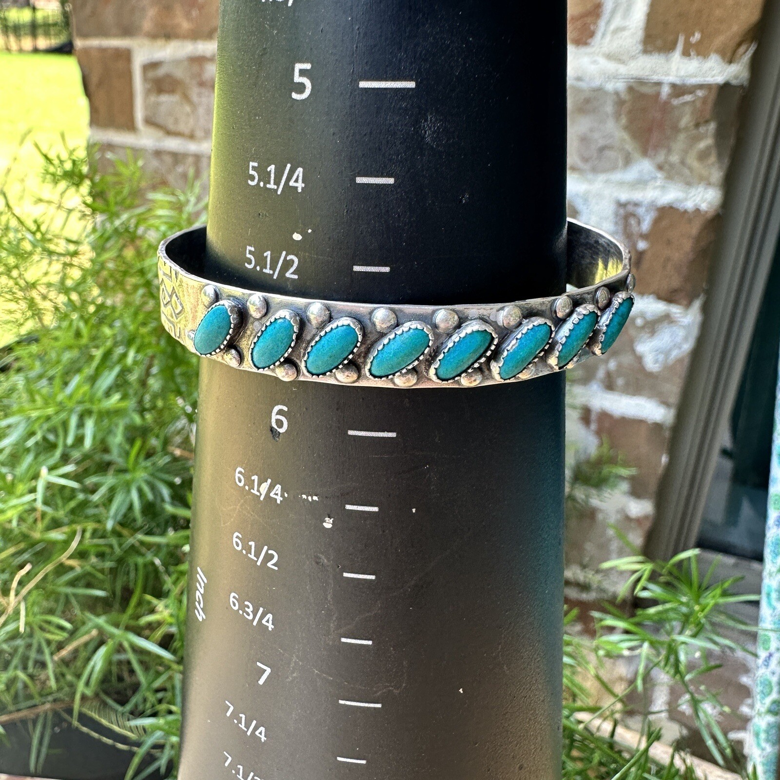 VTG Navajo Open Cuff Bracelet Size 5.75 Blue Turquoise 7 Cabs 925 Sterling 13.9g