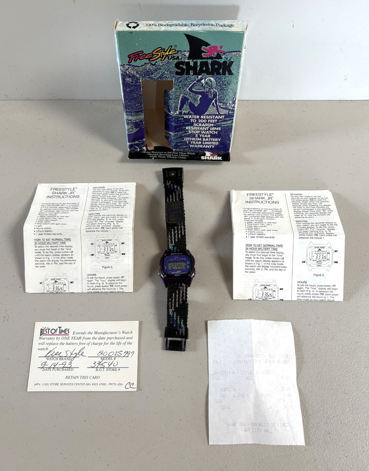 Vintage 1992 Shark Jr FreeStyle Watch With Box And New Battery Working