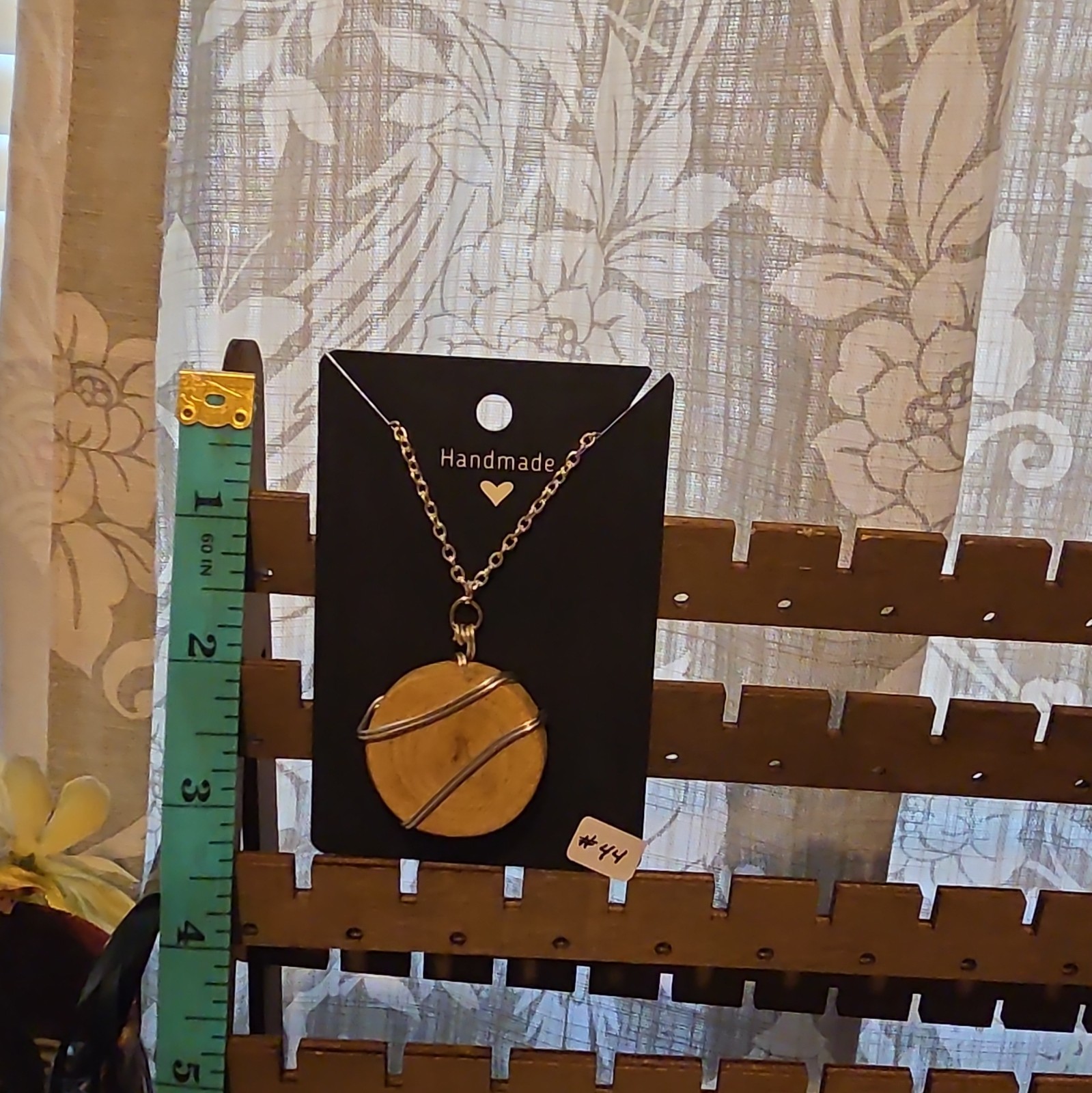 Handmade Natural Wood Pendant Necklace Wire Wrapped Boho Artisan Jewelry