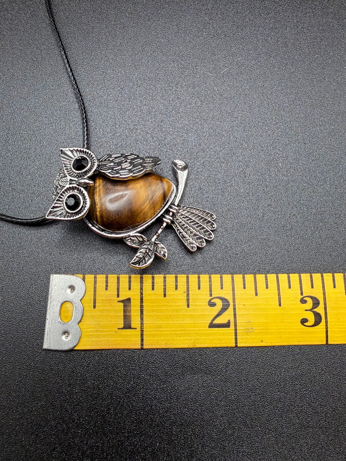 Natural Tigers Eye Owl Pendant Necklace 21″ Waxed Cord Chakra Healing Stone NEW