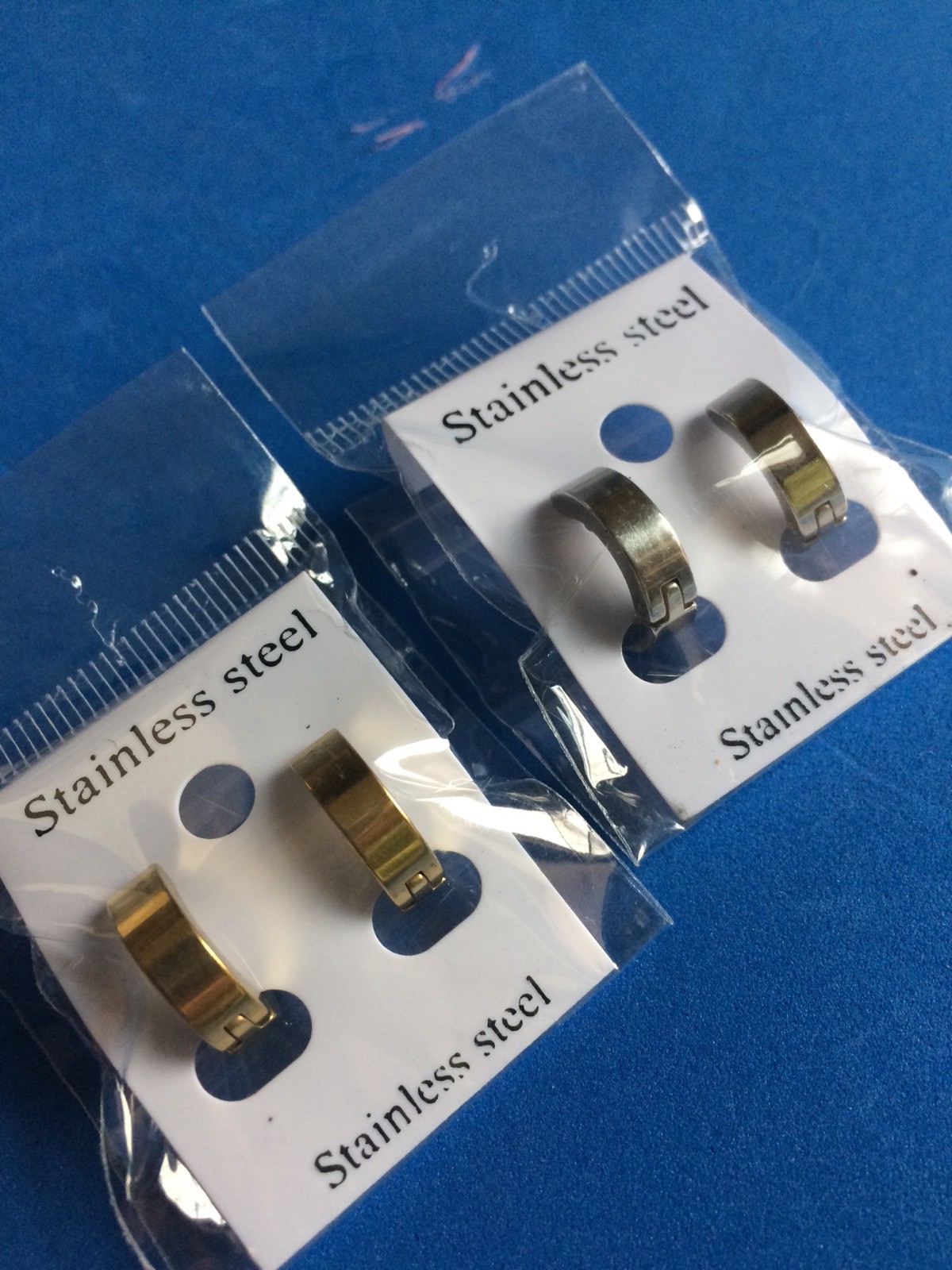 Ear Huggys Stainless Steel Hoop Earrings Black Or Blue Gold or Silver