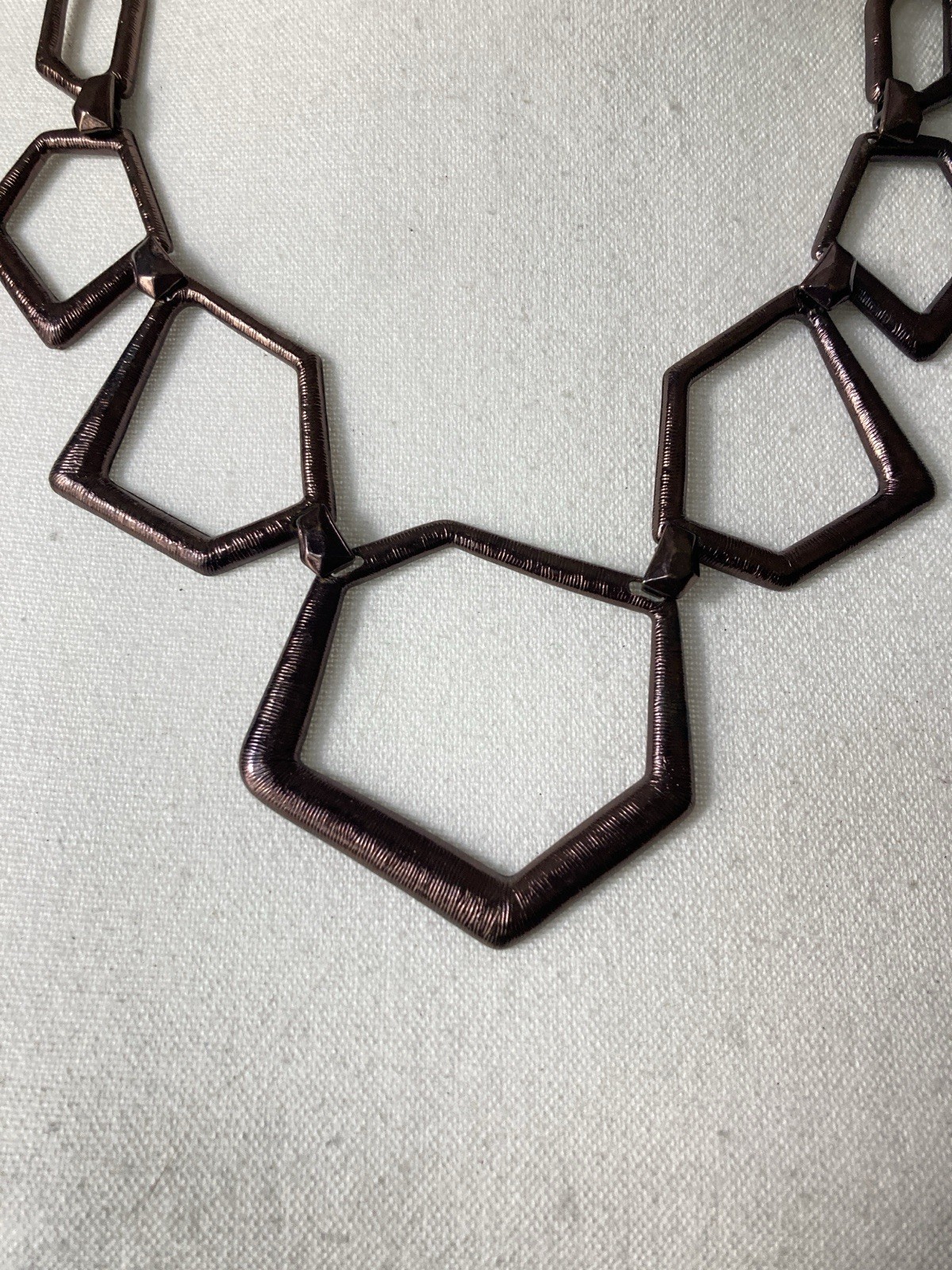 Bronze Tone Geometric Bib Necklace Open Pentagon Modernist Statement Abstract