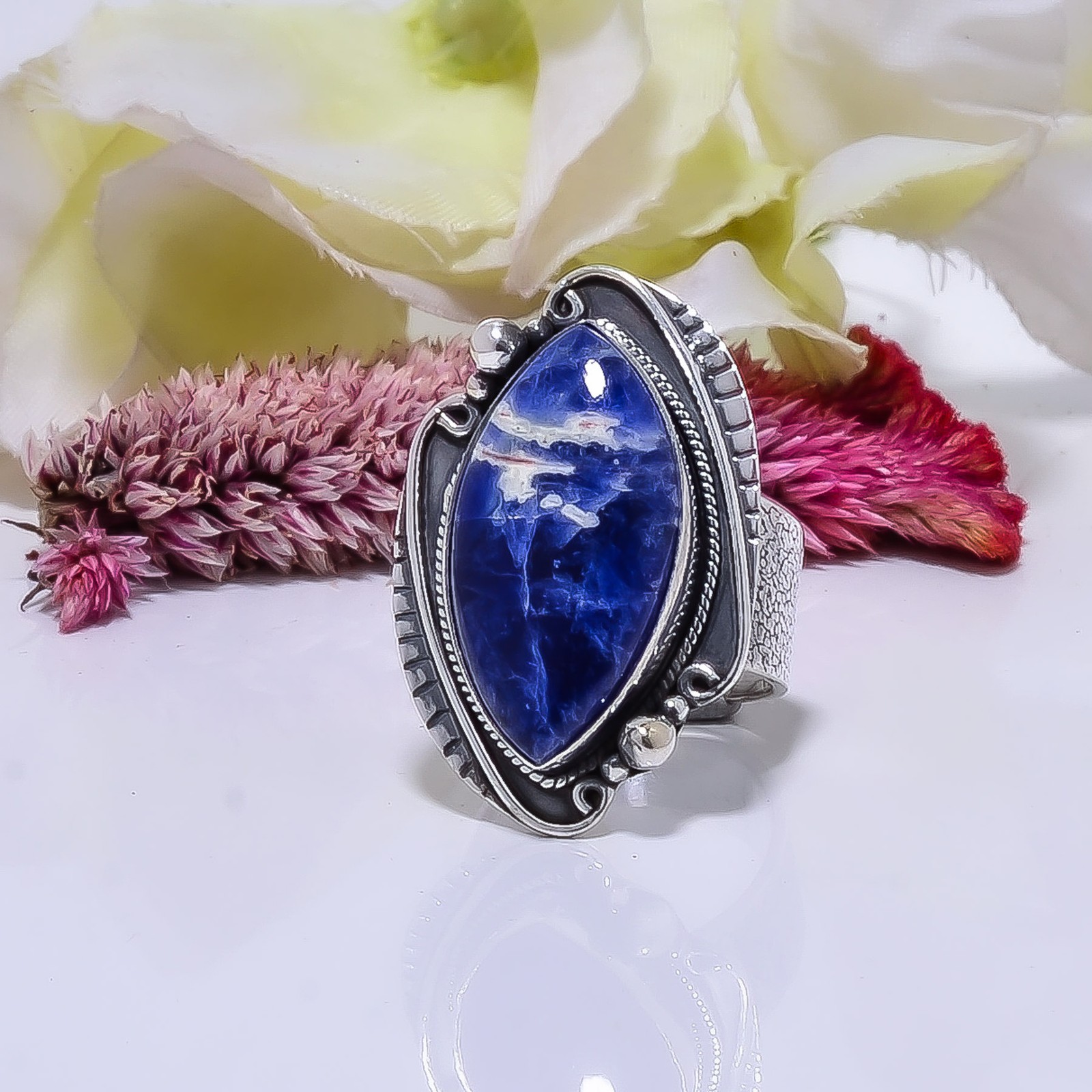 Natural Sodalite Earring in 925 Sterling Silver, Handmade Elegant Jewelry