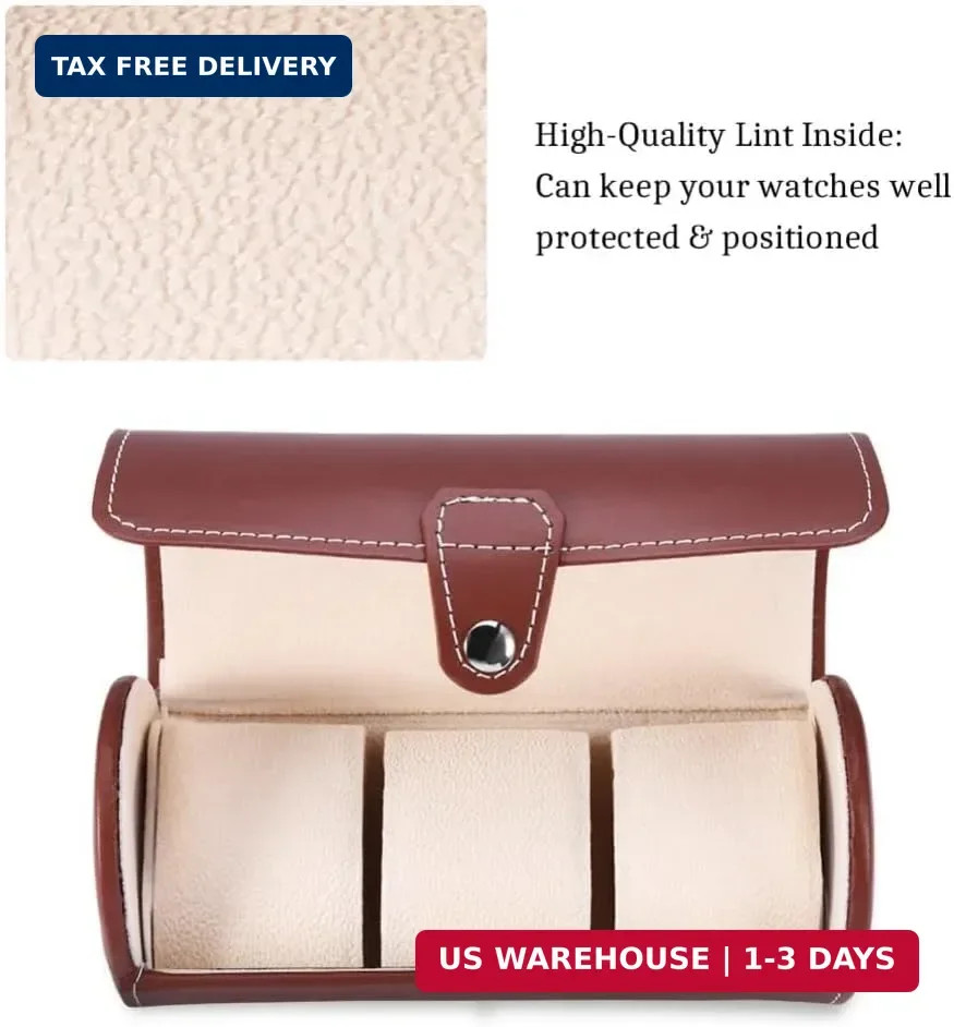 3 Slot PU Leather Watch Roll Case Travel Jewelry Organizer with Soft Pillows Sec