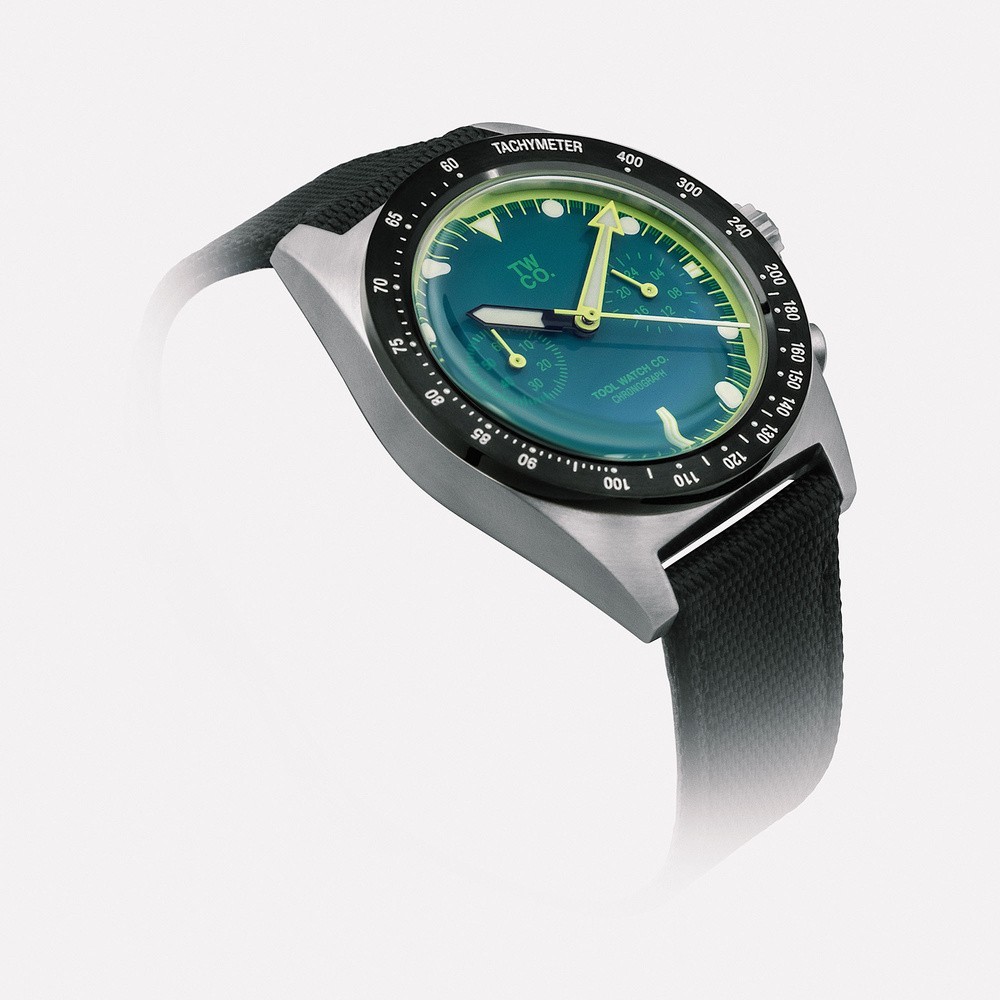TWCO. CHROMA Mechanical Quartz Hybrid Chronograph Steel Green Canvas Men’s Watch