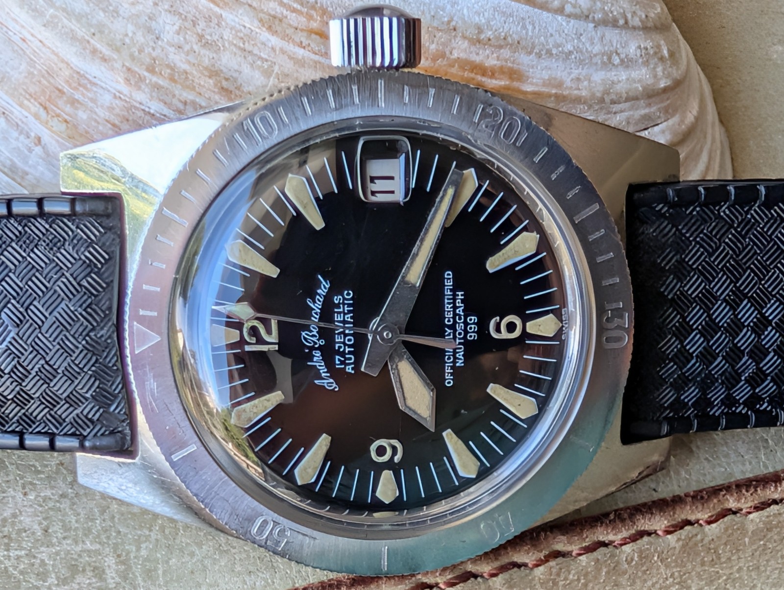 Vintage 1960’s Andre Bouchard Nautoscaph 30 ATM All SS Diver w/ETA 2452 Mvmt