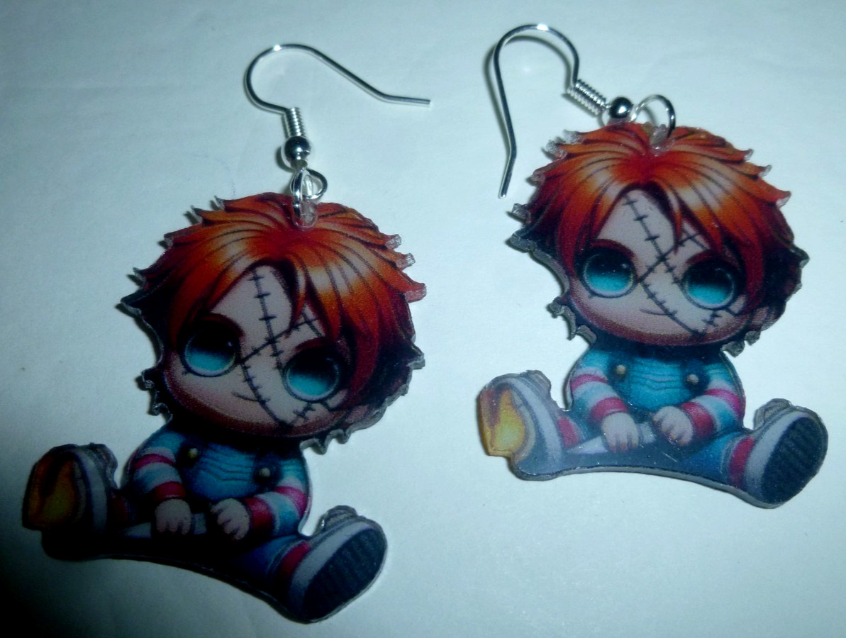“Chucky” Acrylic Halloween Earrings-1.25″ x 1.25″-Brand New!!