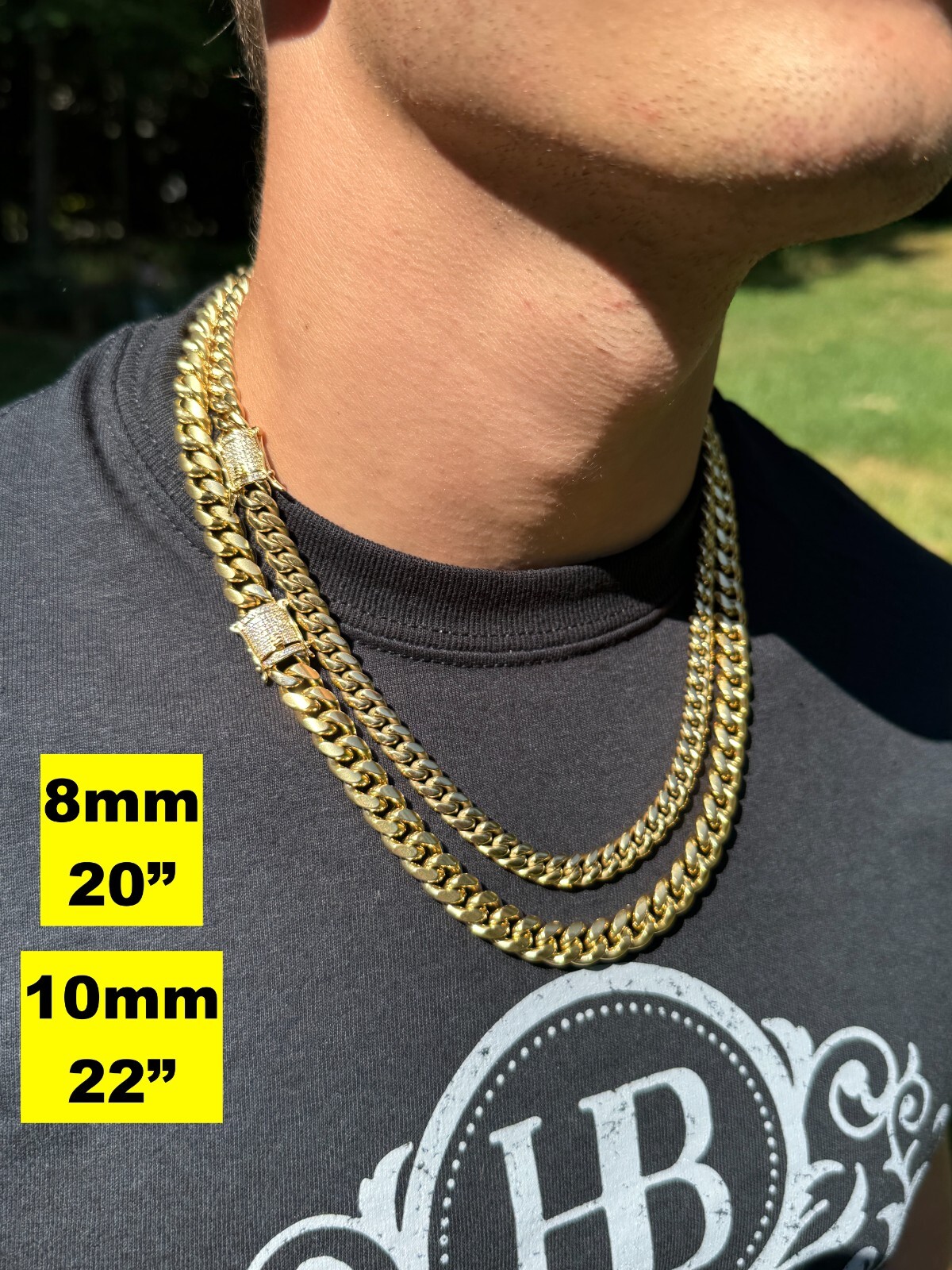 Miami Cuban Link Chain W. 1ct CZ Iced Clasp 14k Yellow Gold Plated Stainless