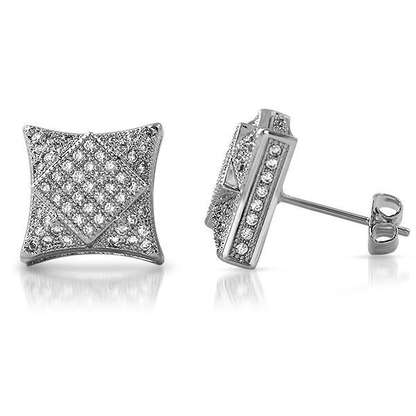 Platinum Tone Raised Kite Hip Hop Style Silver Stud Earrings