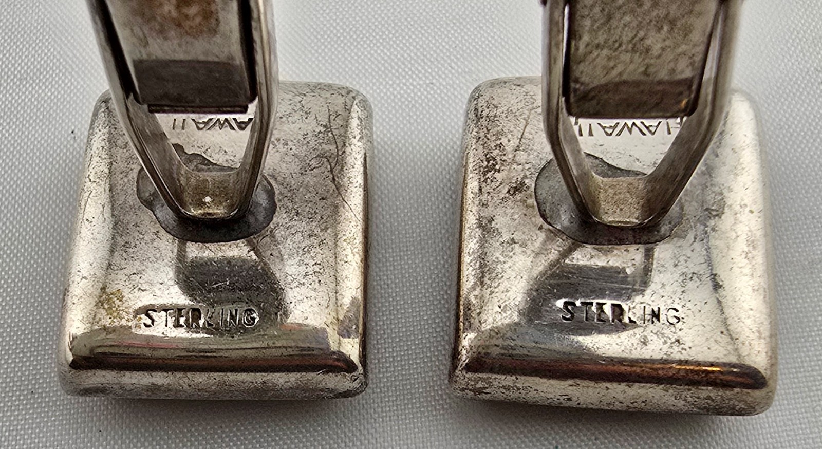 Vintage Hawaiian MCM Sterling Silver & Wood Fish Motif Cufflinks Made in HAWAII