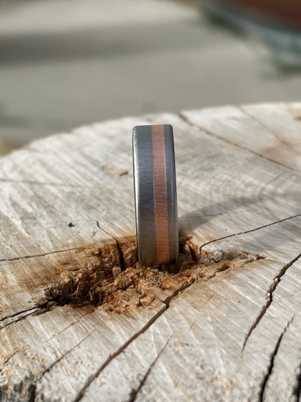 6mm Wide, Copper and Titanium Unique Ring Style, Frosted Finish