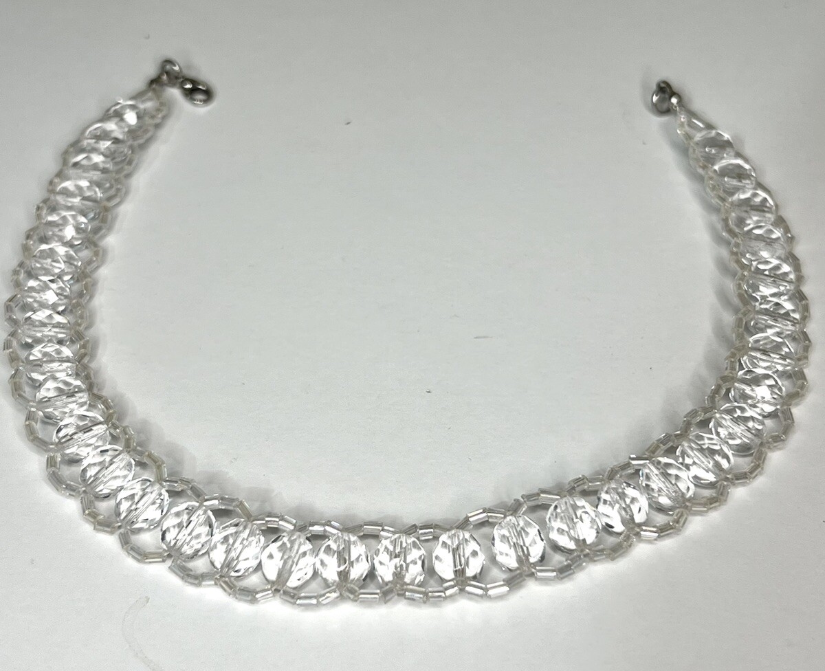 Elo7 Clear Crochet Crystal Choker Necklace 13”