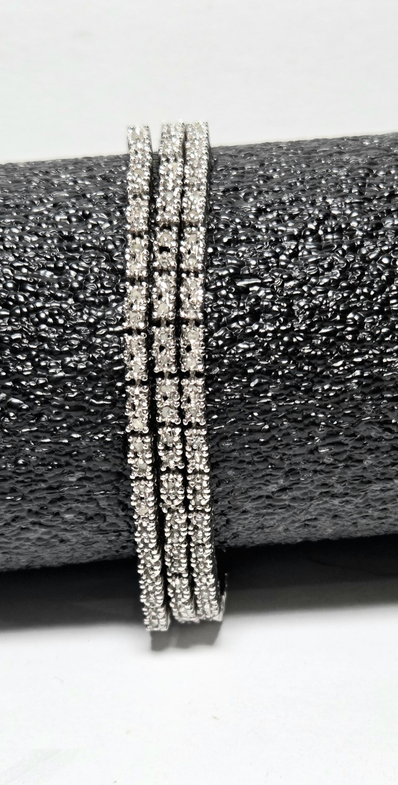 Signed FED 925 Sterling Silver 3-Row Tennis Bracelet CZ Triple Strand 7.5″