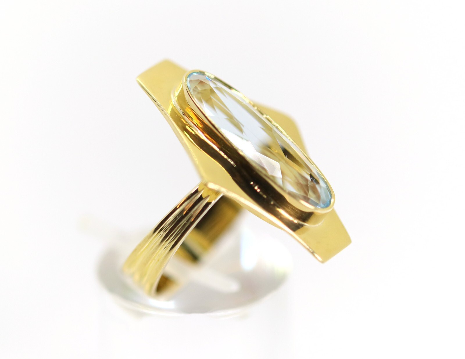 Yellow Gold Ring 3ct Aquamarine Gemstone 585 – 14kt HH Hallmarked Diamond Shape, Rg. 53 – 54