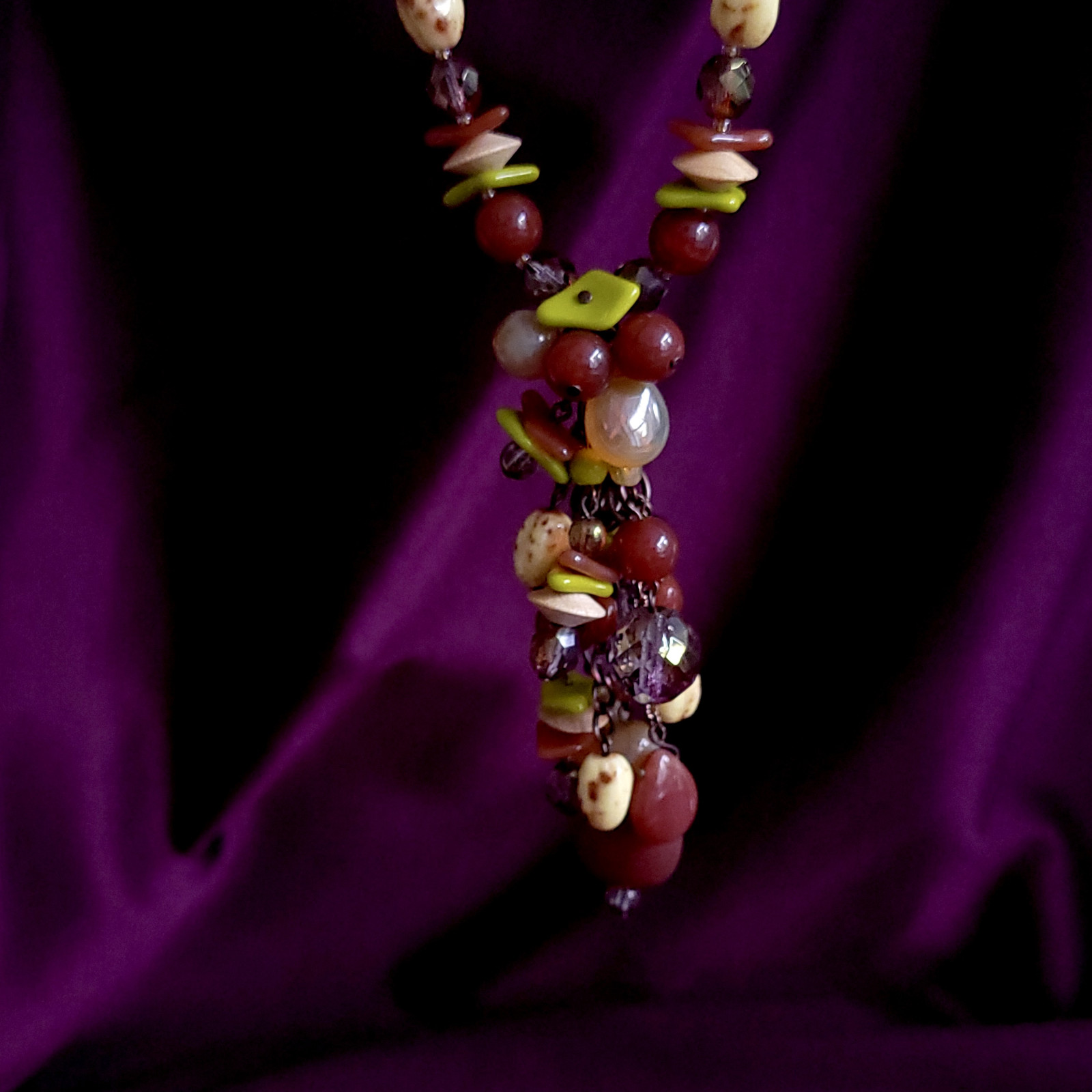Necklace 16″ Brown Tone Glass Czech Vintage Beads Women’s Jewelry Art Deco Style