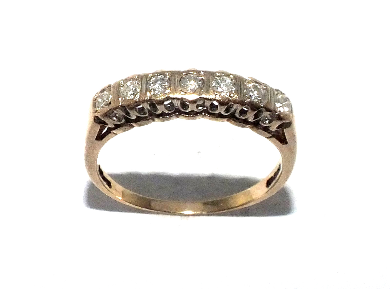Ladies women’s 9ct 9carat yellow gold diamond half eternity ring UK size N 1/2