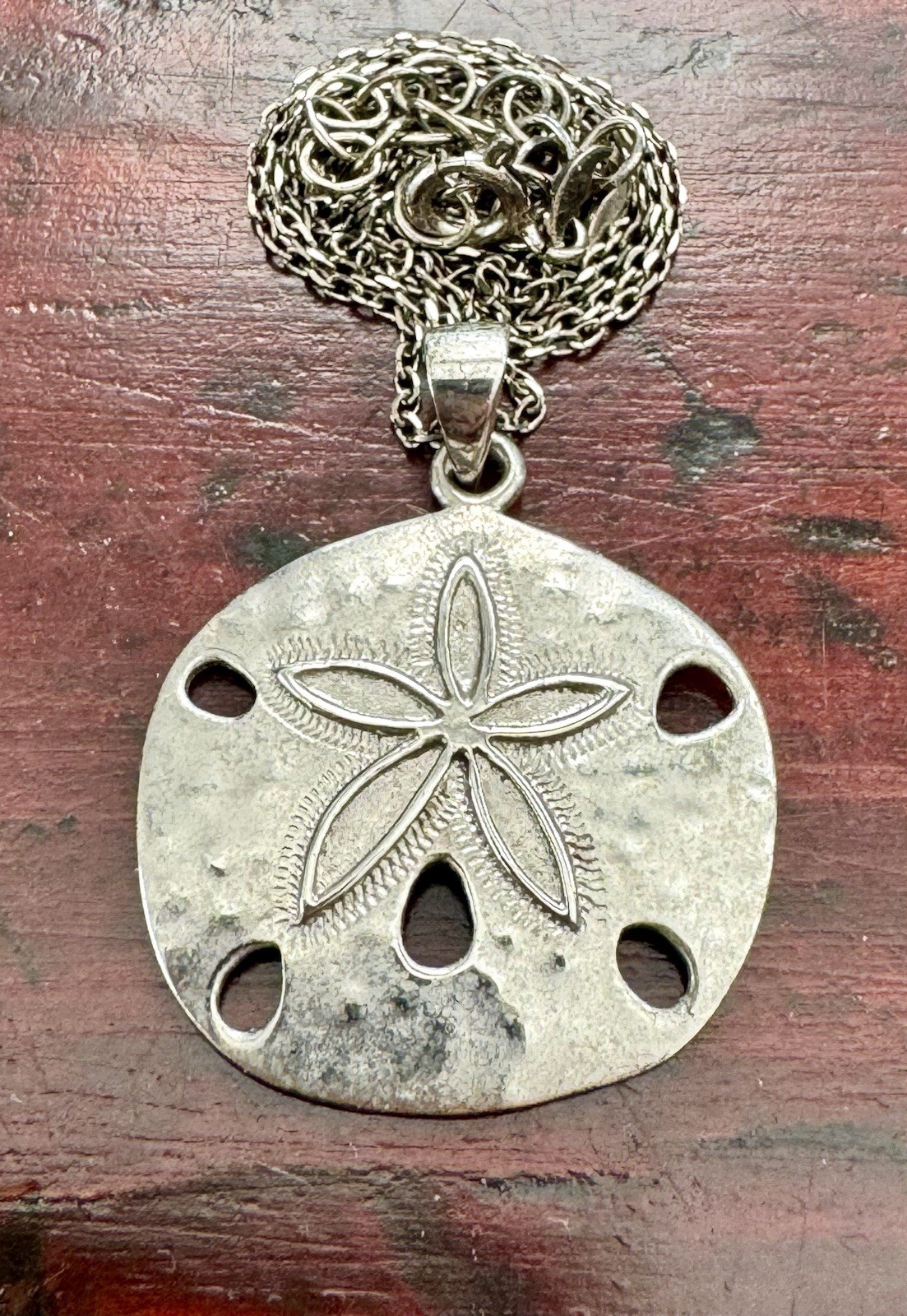 Vtg Sand Dollar Shell Necklace & Pendant Sterling Silver 16” Chain