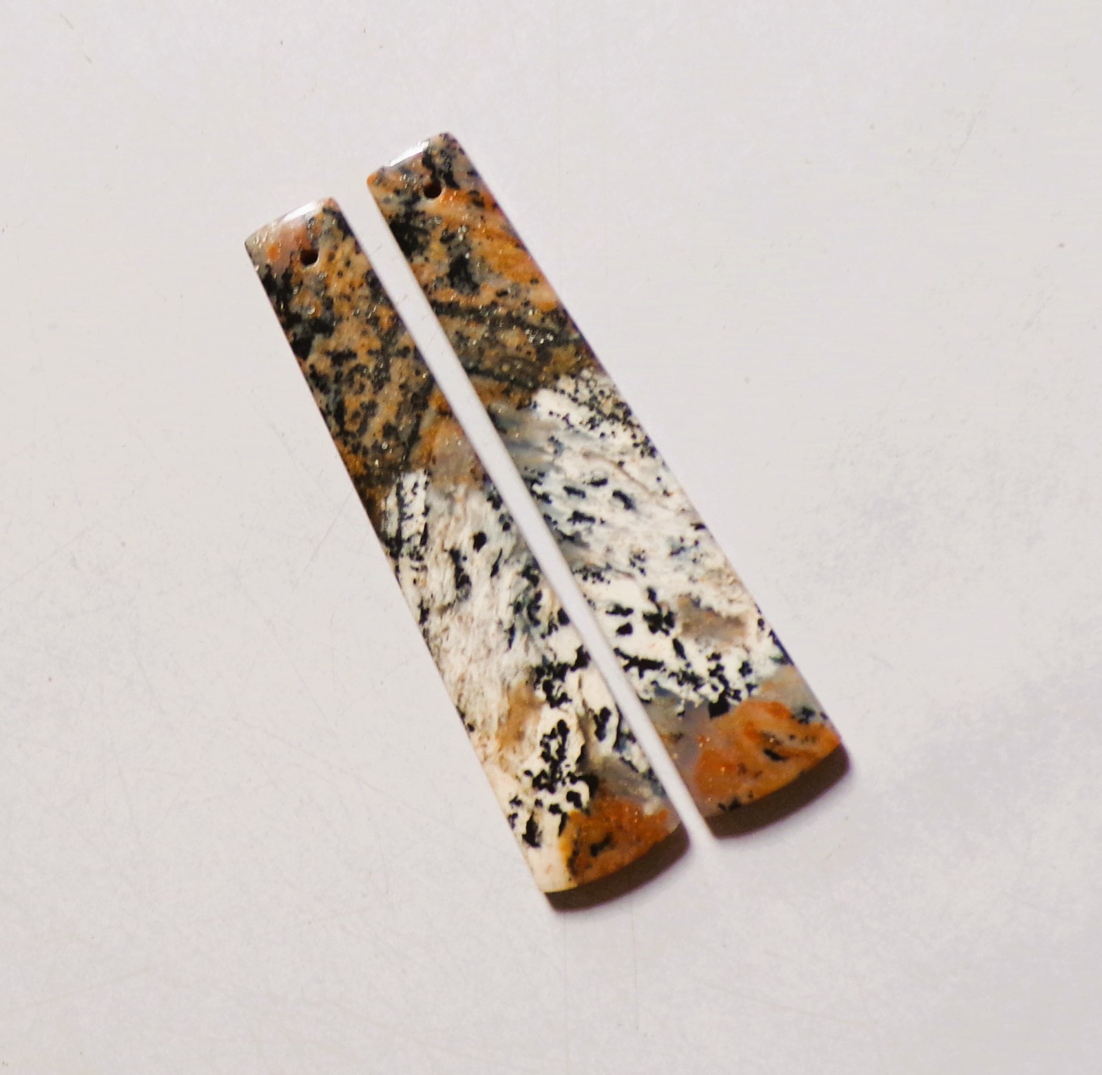 40.55 Cts Natural Honey Dendrite Drilled Cabochon Pair Gemstone 53X12MM 109