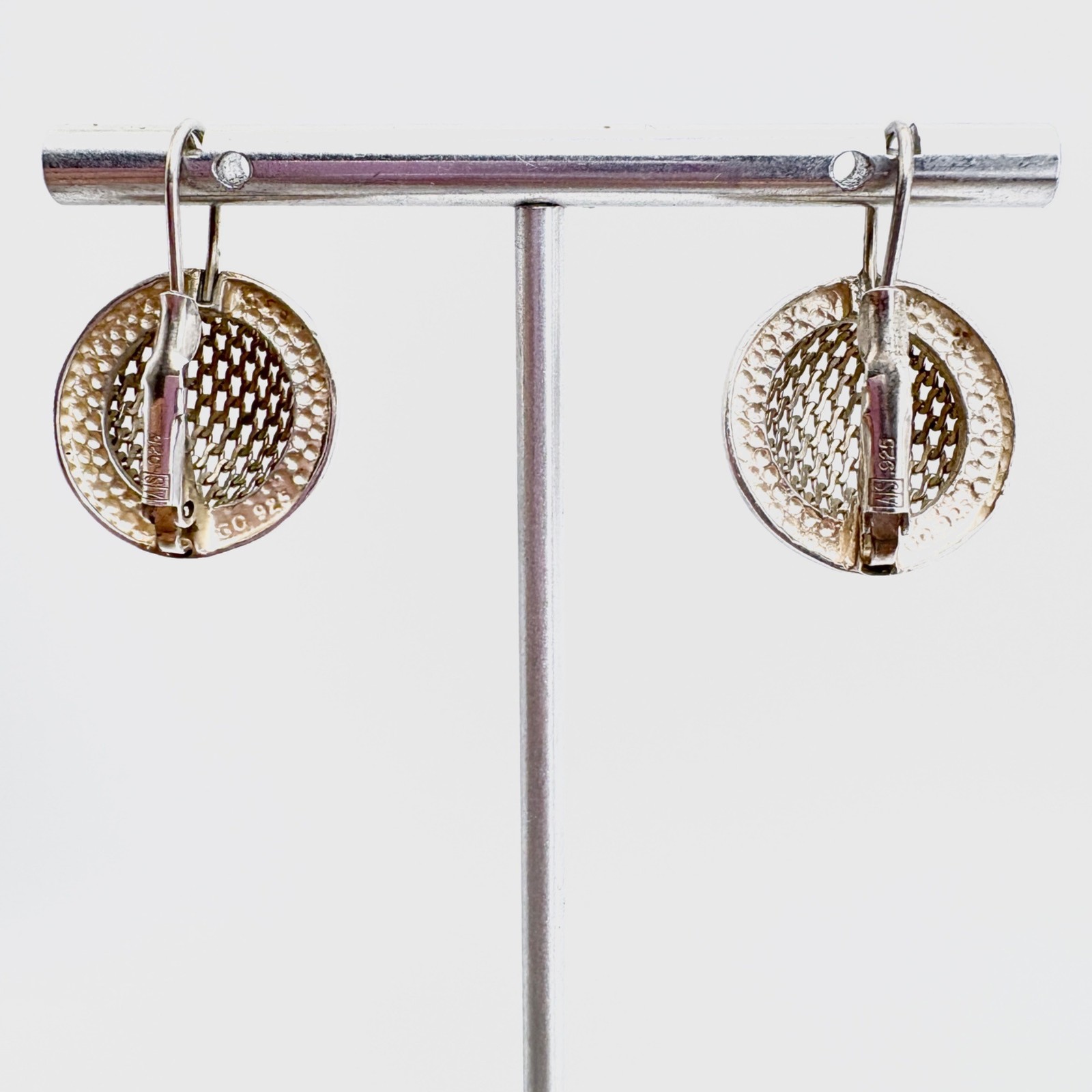 Mesh Design Circle Dangle Earrings A.S. Hallmark VTG Sterling Silver 925 1.2″ L