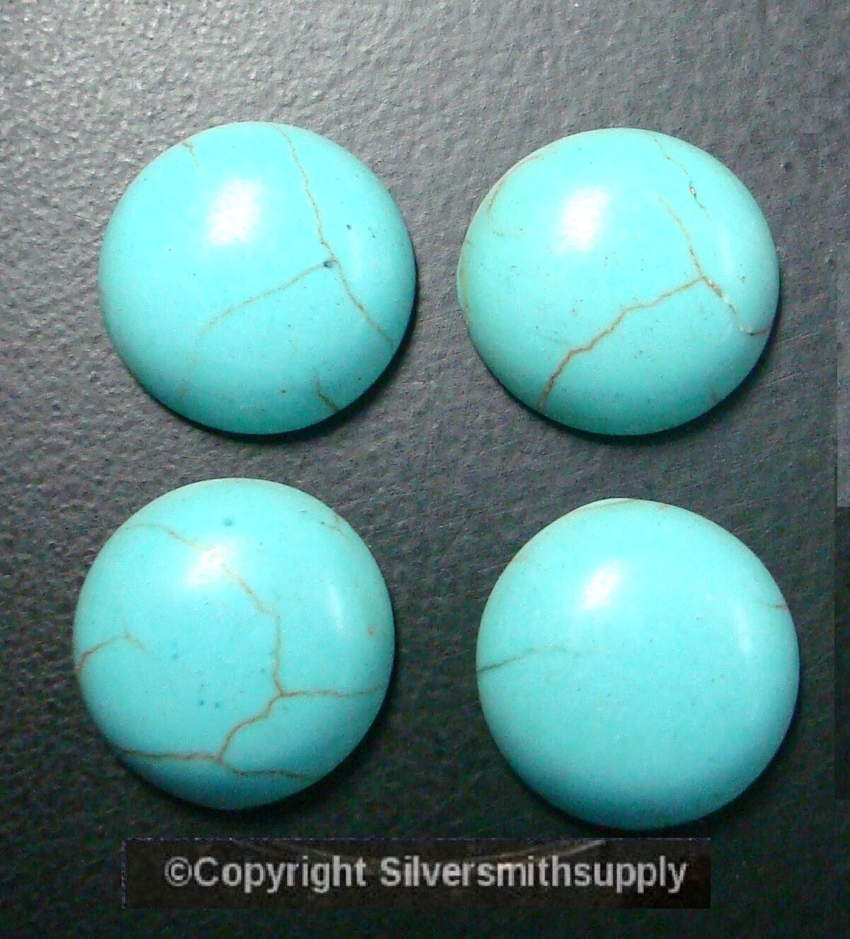 4 Turquoise cabochons 14mm round chalk turquoise treated domed flat back CB056