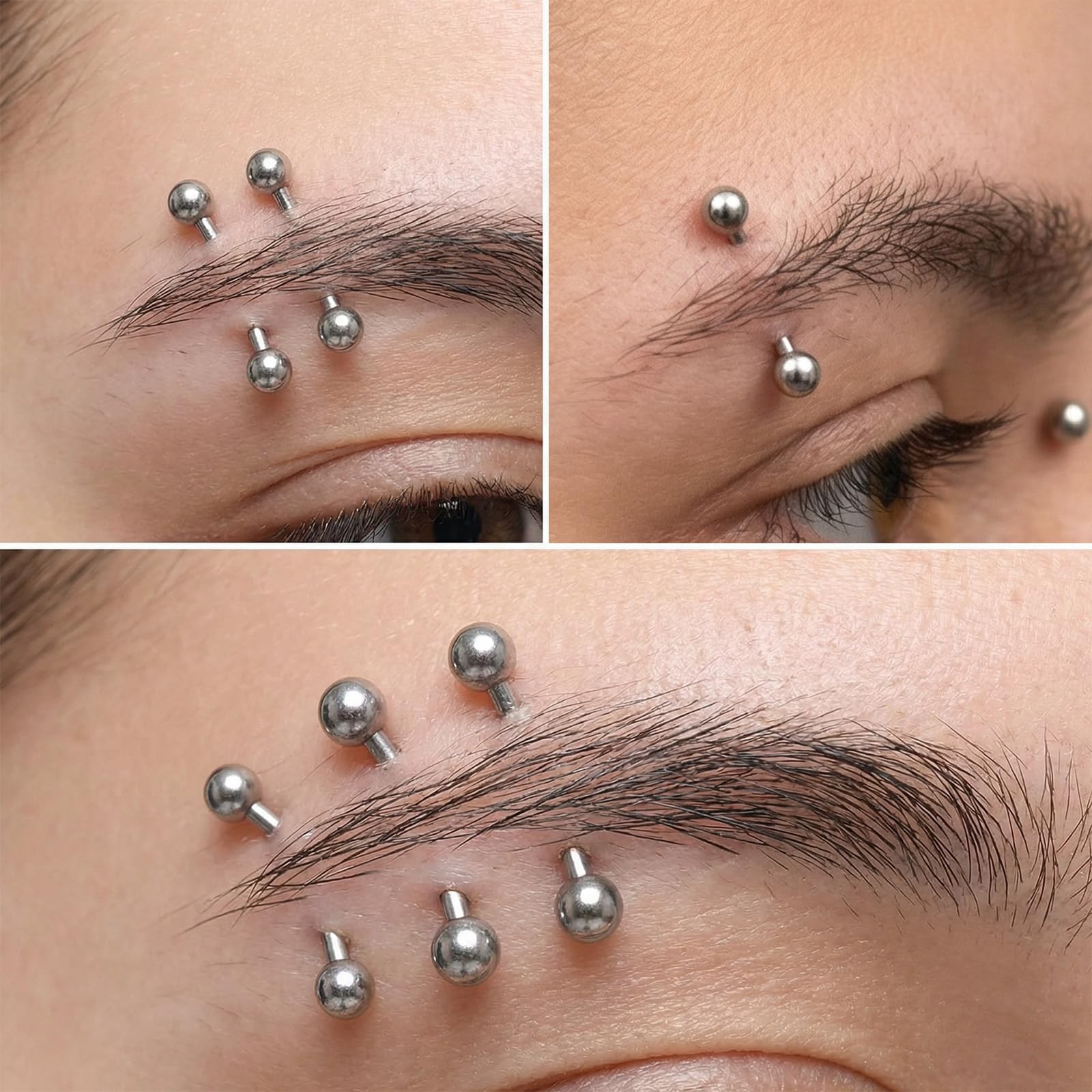 HaiFafafaing 16 Pcs Eyebrow Piercing 6mm, 8mm, 10mm, 12mm, Steel Color