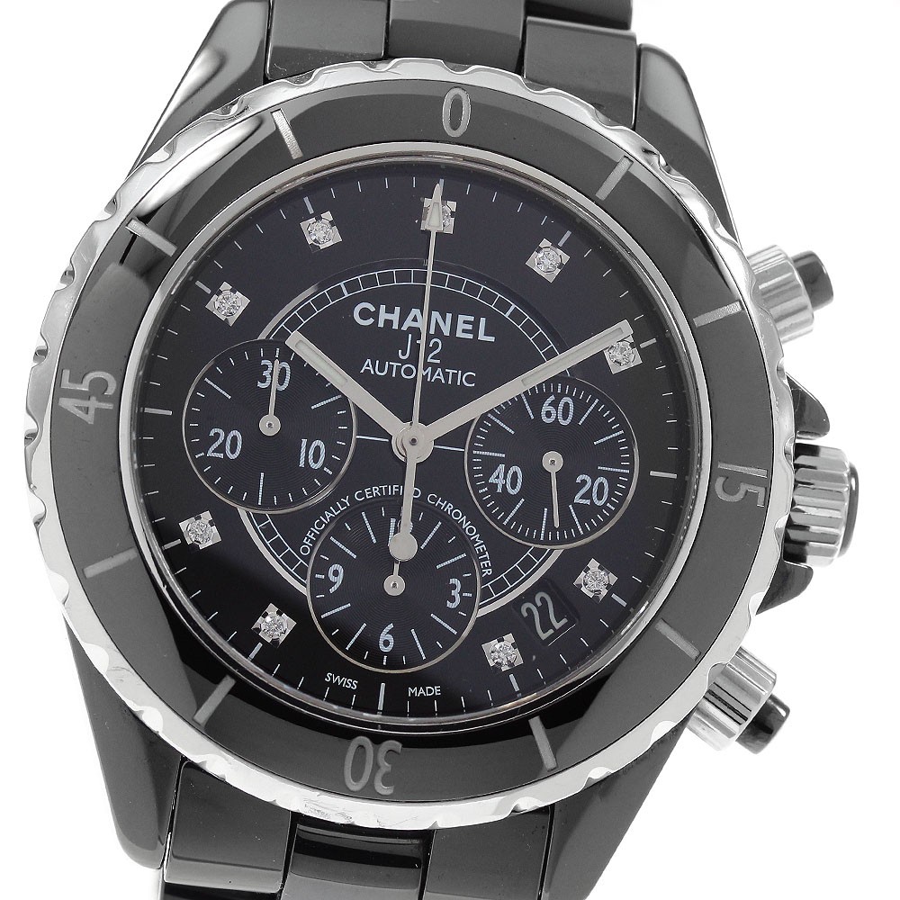CHANEL J12 H2419 Chronograph 9P Diamond Black Dial Automatic Men’s Watch_942741