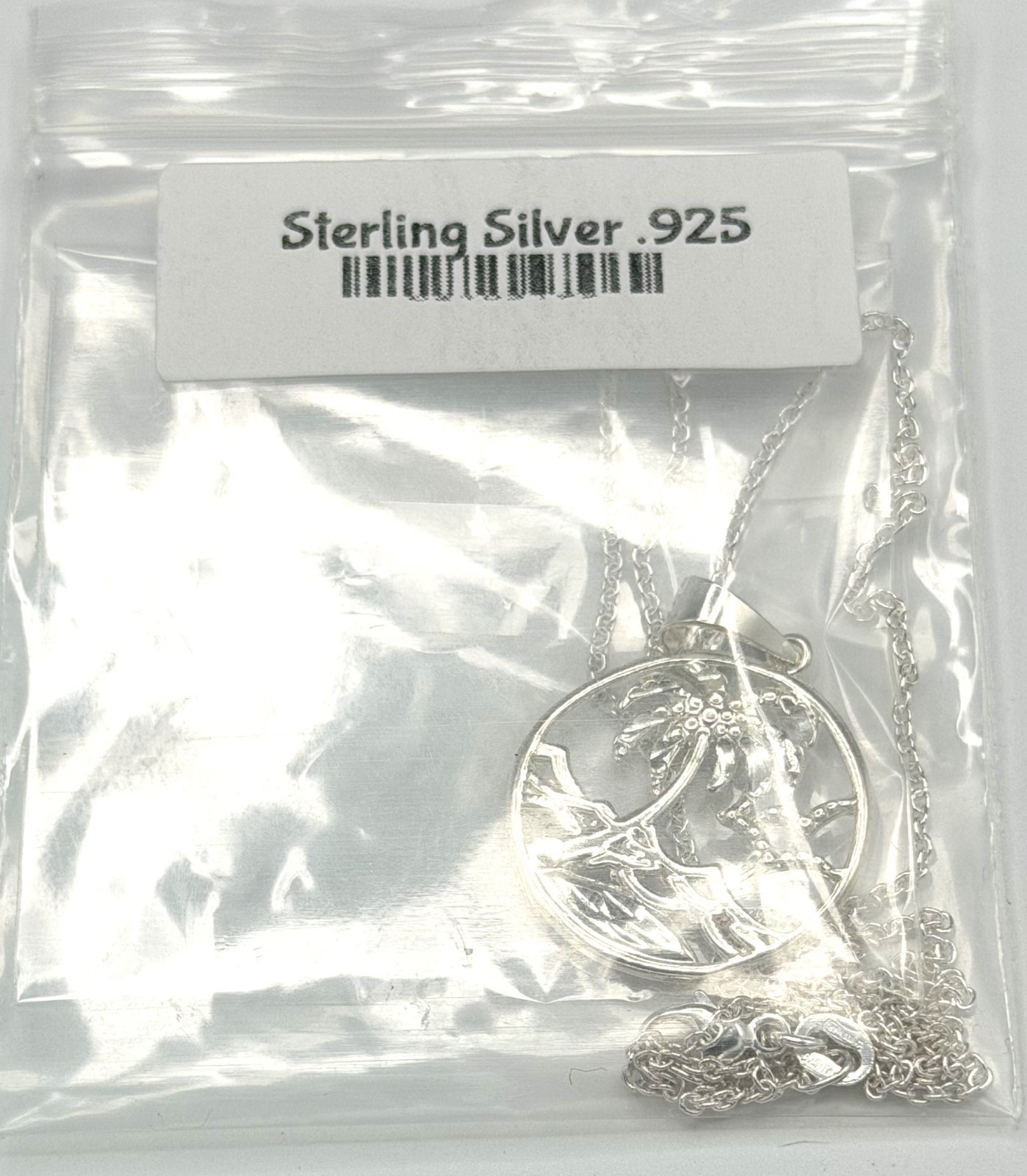 Sterling Silver Ocean View Palm Tree Pendant Necklace 18″ NWT 4.0g Gift Box