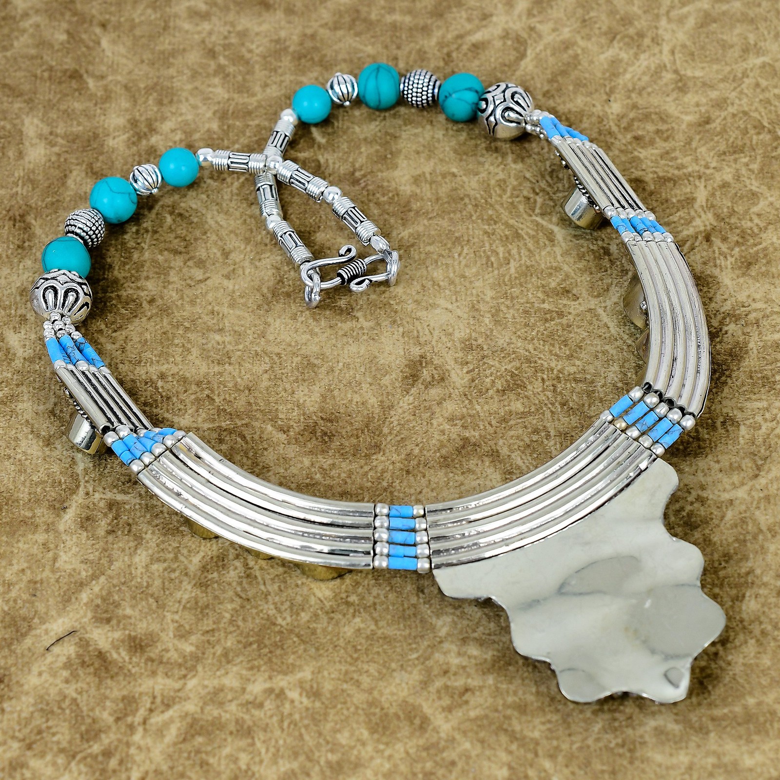 Natural Turquoise Necklace 925 Sterling Silver Handmade Nepali Boho Jewelry SC55