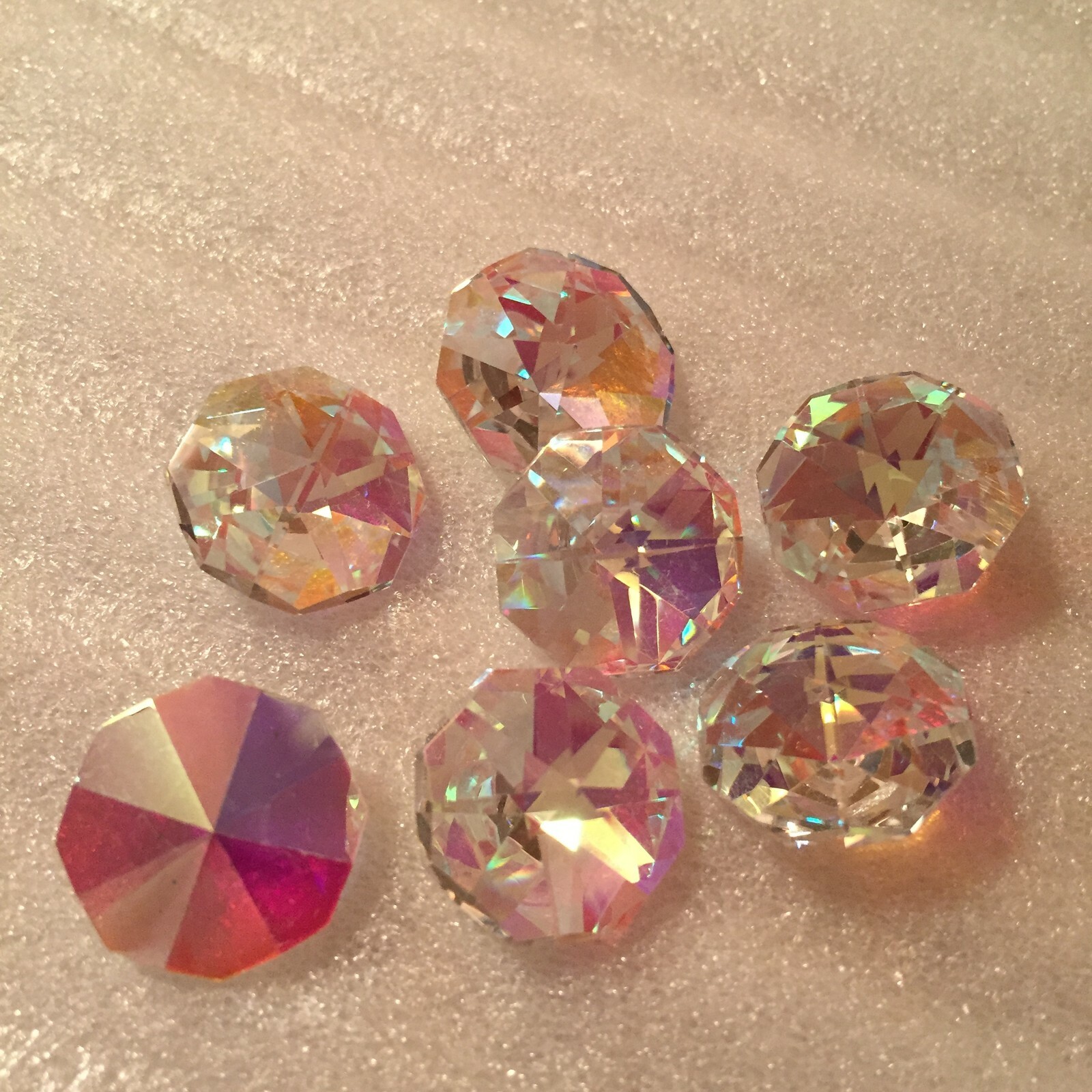 JM45 STUNNING 18mm crystal AB faceted octagonal glass jewels, pointed back (10)