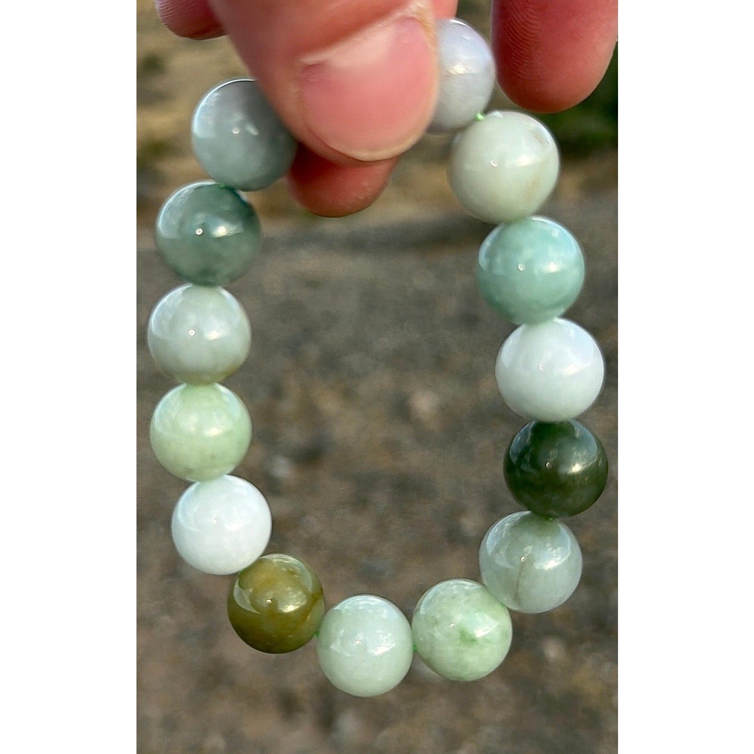 Certified Natural Type A Jadeite Bracelet Green White Burmese Jade 68.44g