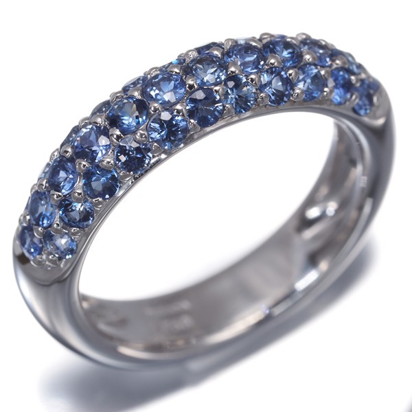 Auth RUGIADA Ring Sapphire Paved US6-6.25 18K 750 White Gold