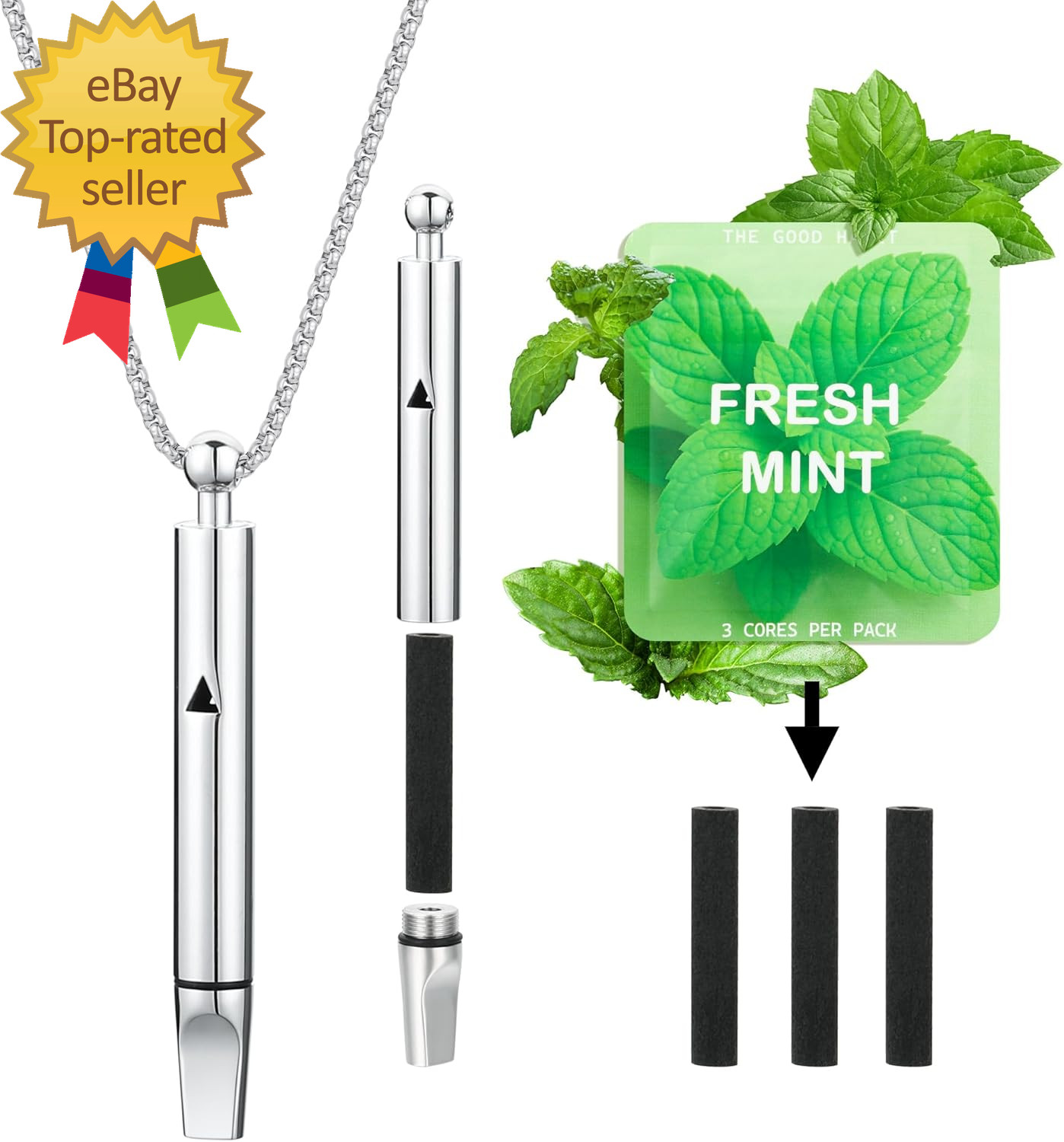 Breathing Necklace with Adjustable Resistance Quit with Refillable Mint Pods