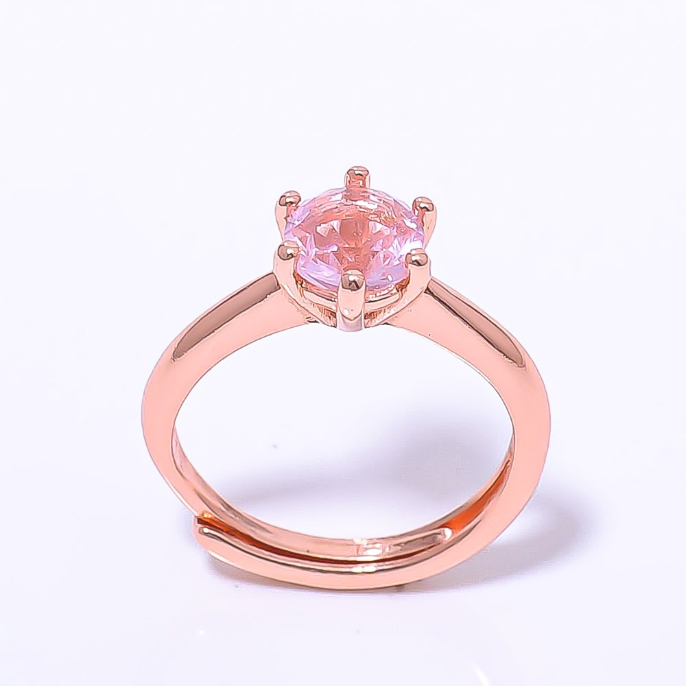 Rose Quartz Gemstone Rose Gold Plated Ring Adjst (R1)