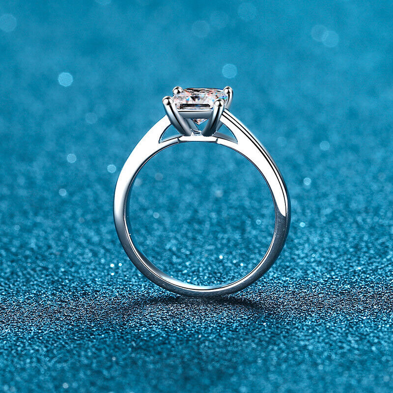 1Ct-2Ct Princess Cut GRA Moissanite Wedding Promise Ring 925 Sterling Silver